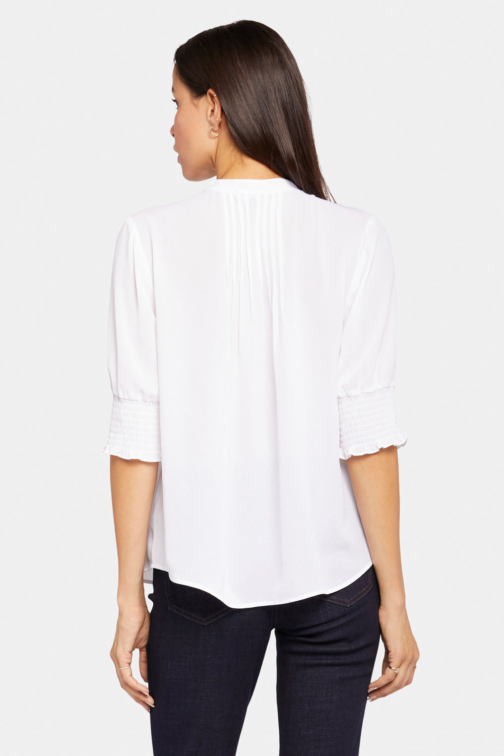 NYDJ Pleated Short Sleeved Blouse  - Optic White