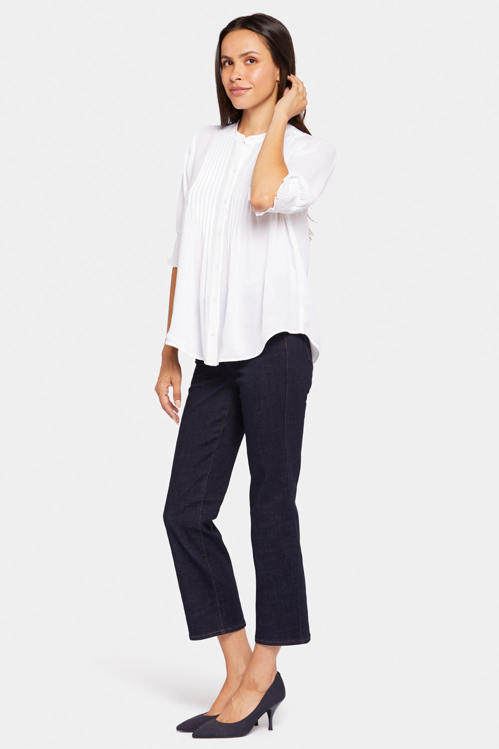 NYDJ Pleated Short Sleeved Blouse  - Optic White
