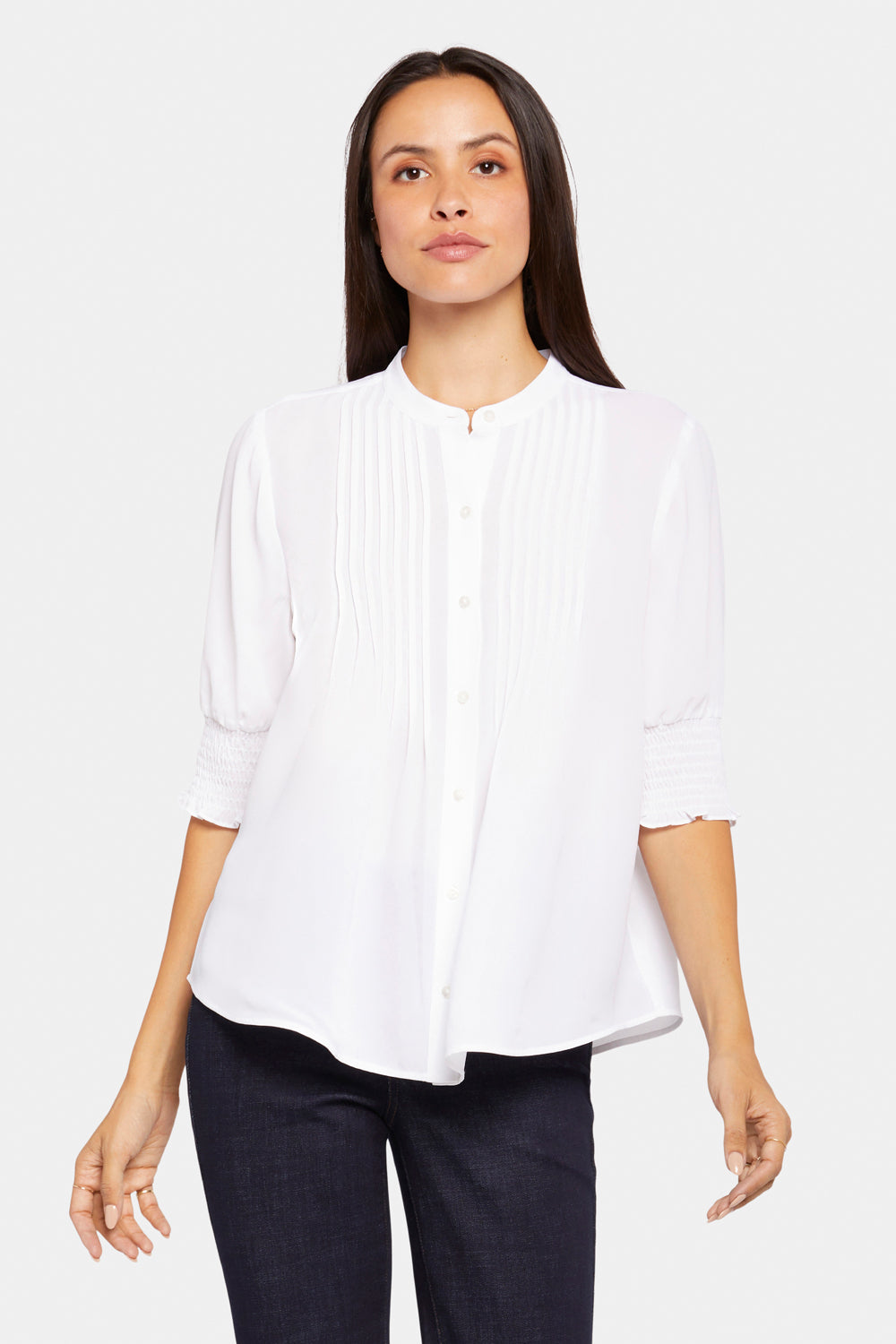 NYDJ Pleated Short Sleeved Blouse  - Optic White