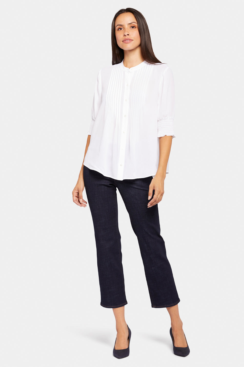 NYDJ Pleated Short Sleeved Blouse  - Optic White