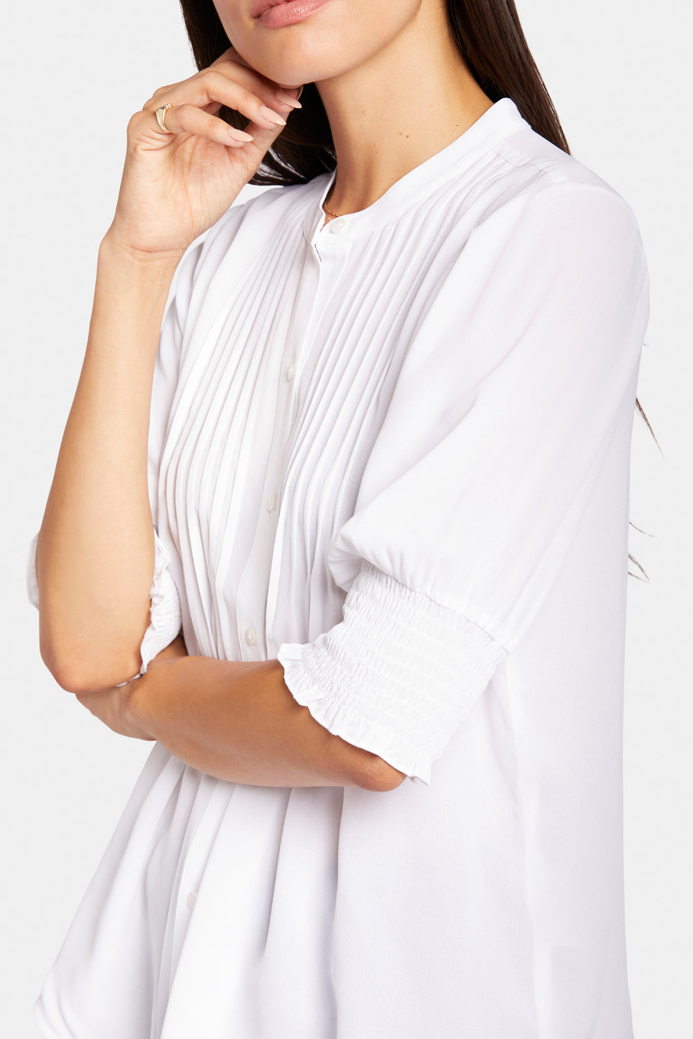 NYDJ Pleated Short Sleeved Blouse  - Optic White