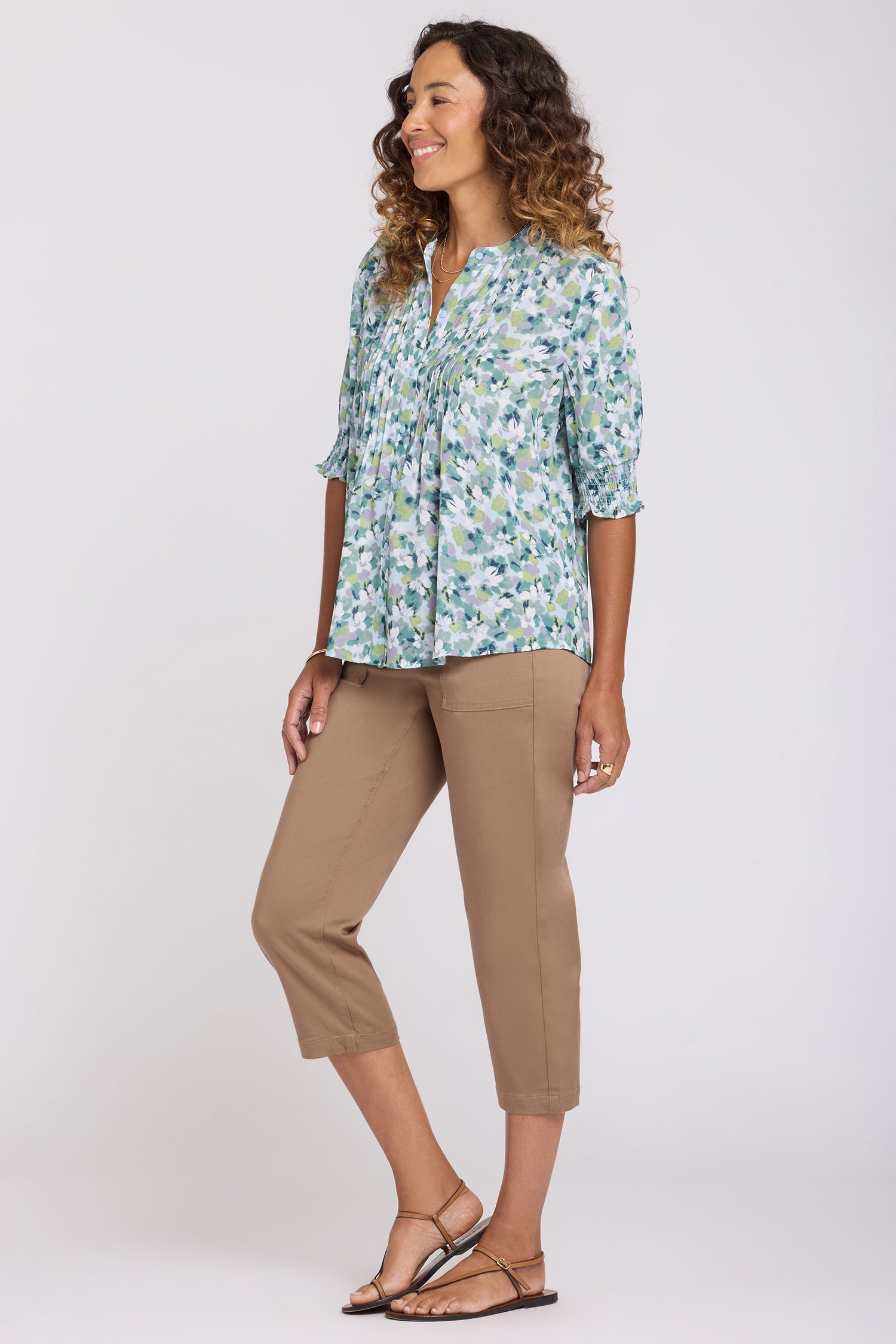 NYDJ Pleated Short Sleeved Blouse  - Bloomington