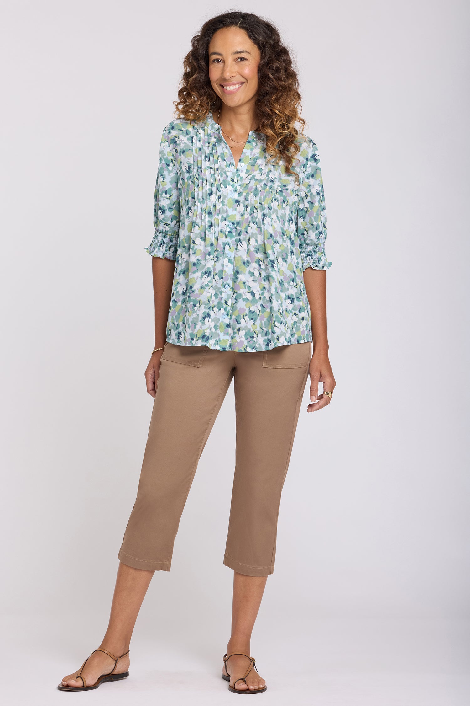 NYDJ Pleated Short Sleeved Blouse  - Bloomington
