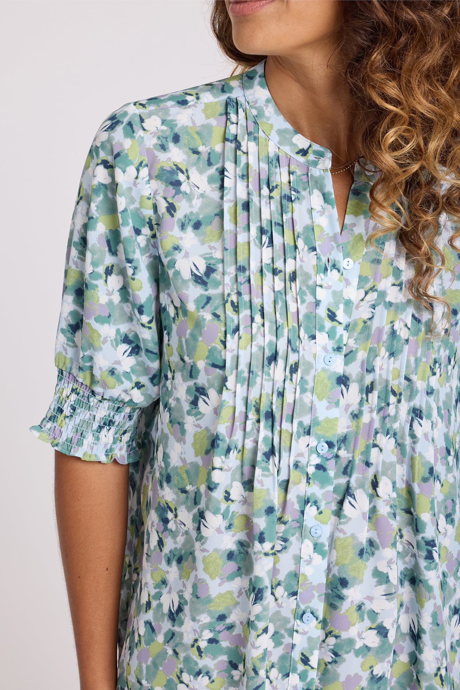 NYDJ Pleated Short Sleeved Blouse  - Bloomington