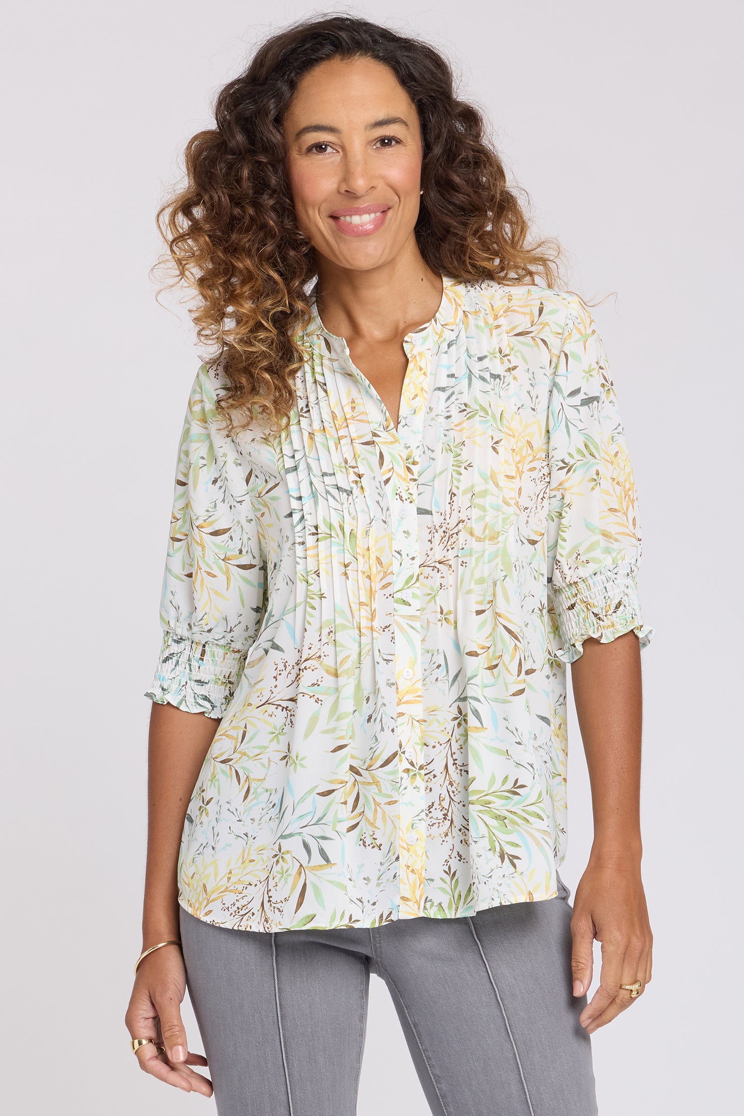 NYDJ Pleated Short Sleeved Blouse  - Chateau Jardin