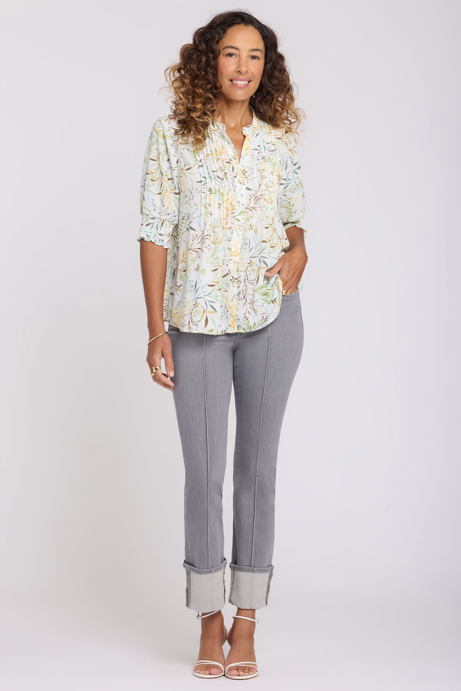 NYDJ Pleated Short Sleeved Blouse  - Chateau Jardin