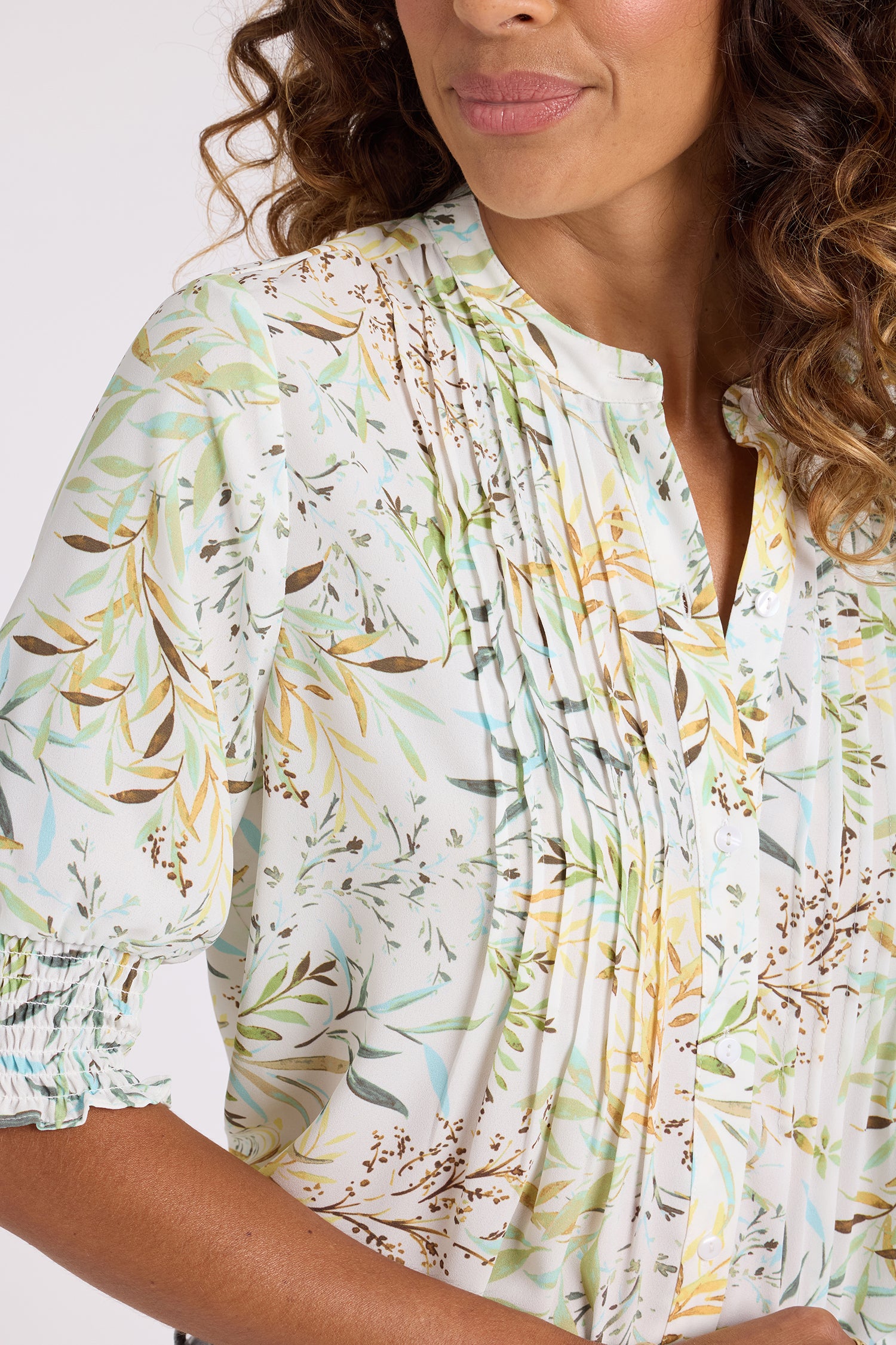 NYDJ Pleated Short Sleeved Blouse  - Chateau Jardin