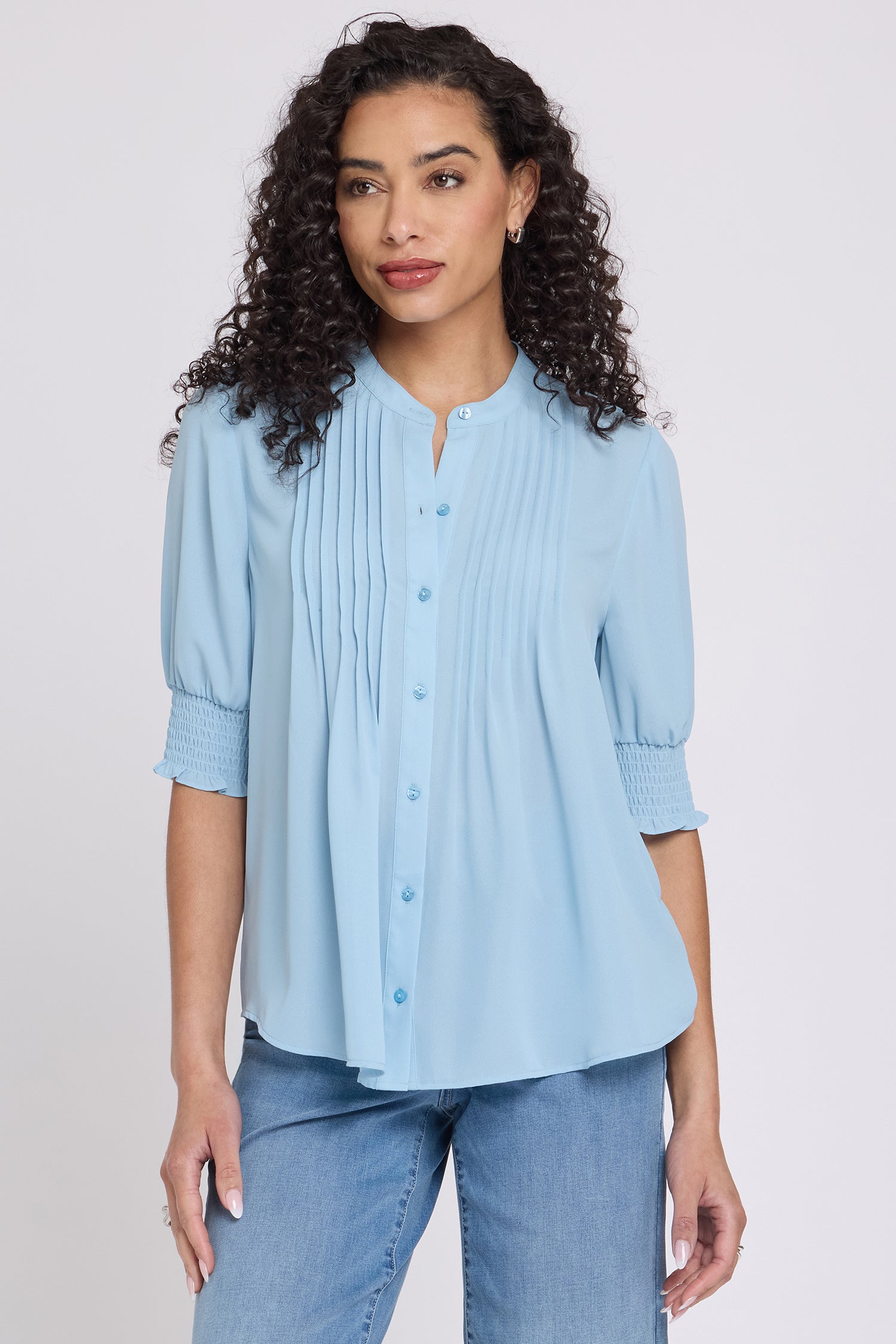 NYDJ Pleated Short Sleeved Blouse  - Starlight