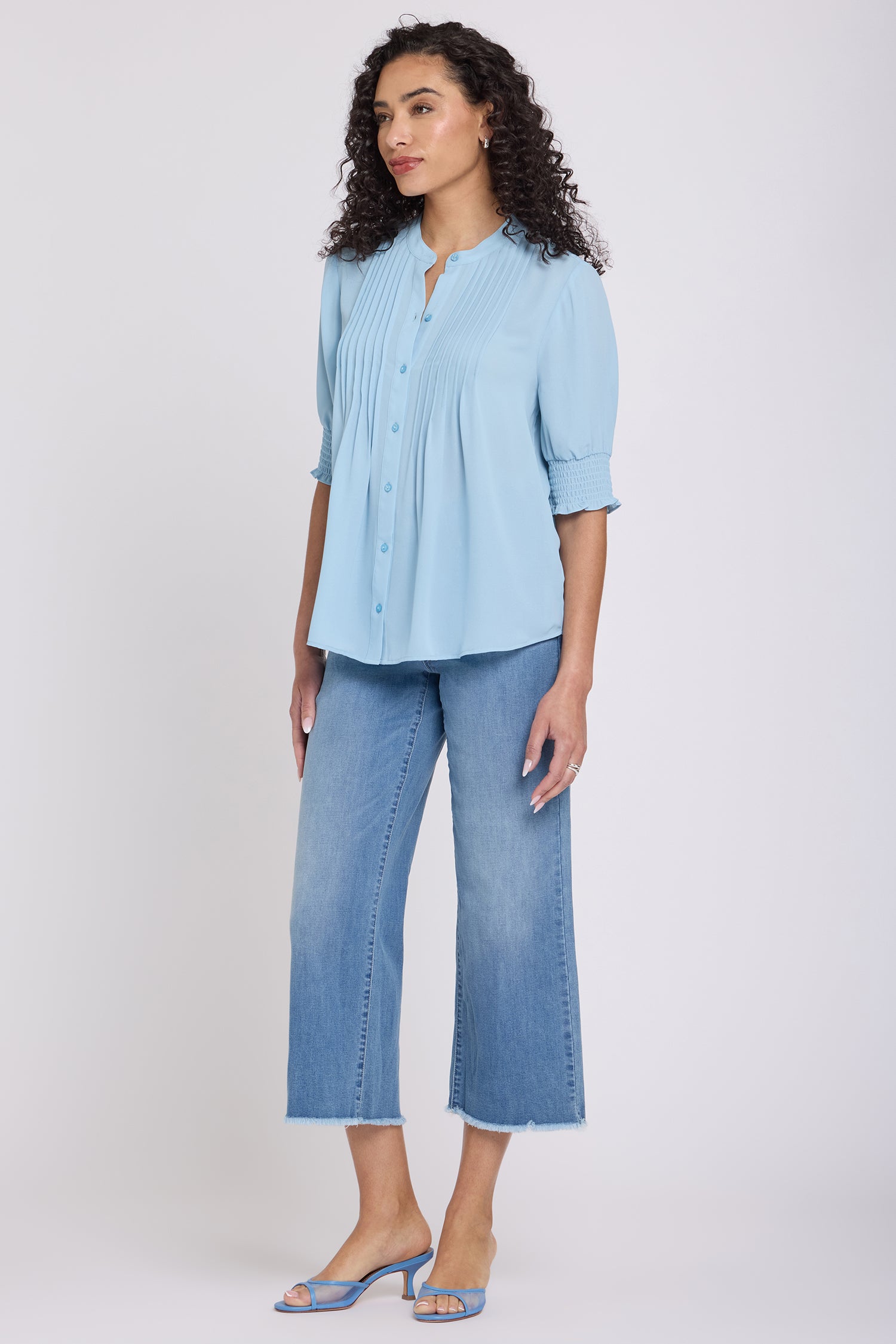 NYDJ Pleated Short Sleeved Blouse  - Starlight