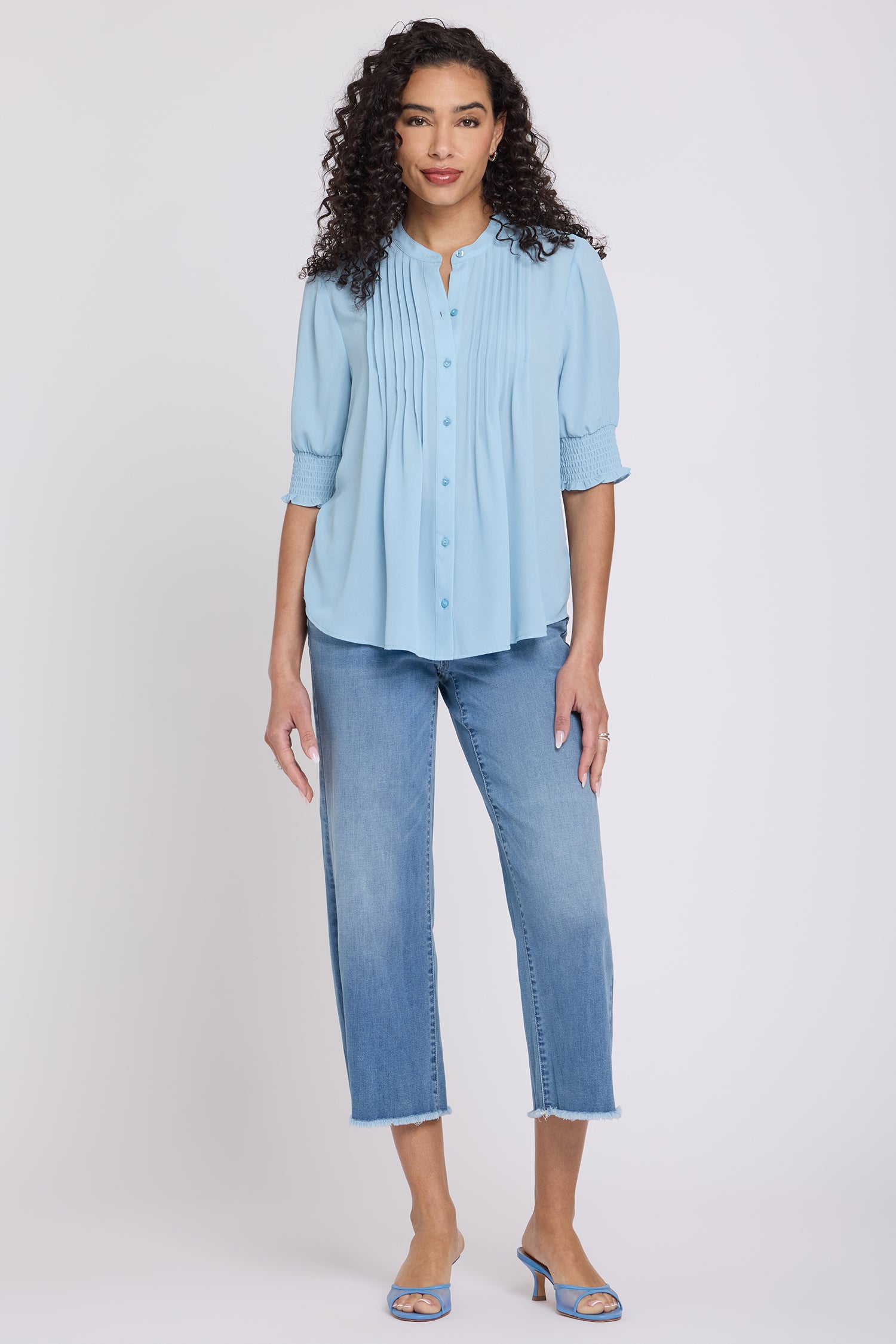 NYDJ Pleated Short Sleeved Blouse  - Starlight