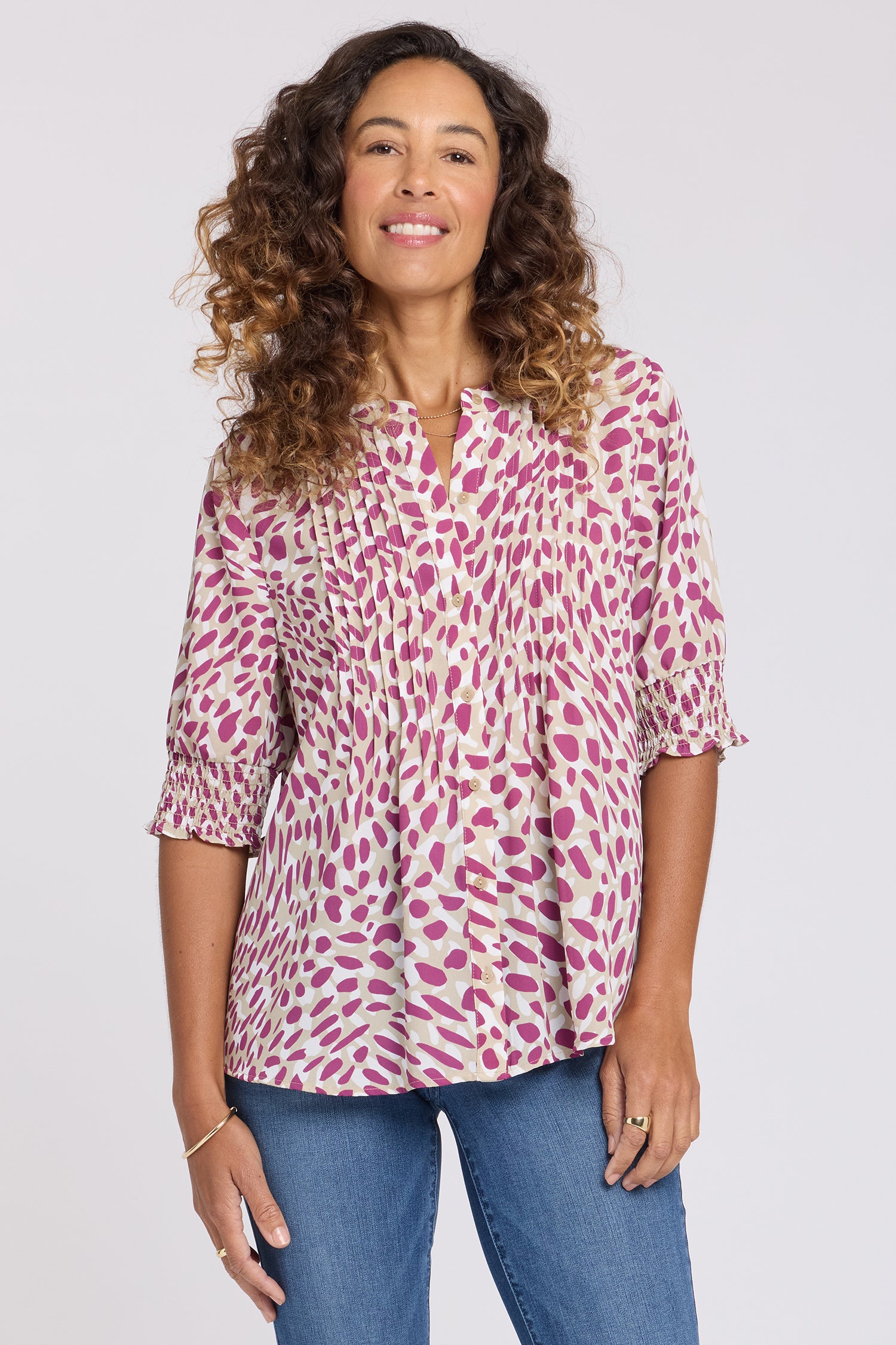 NYDJ Pleated Short Sleeved Blouse  - Sandcastles