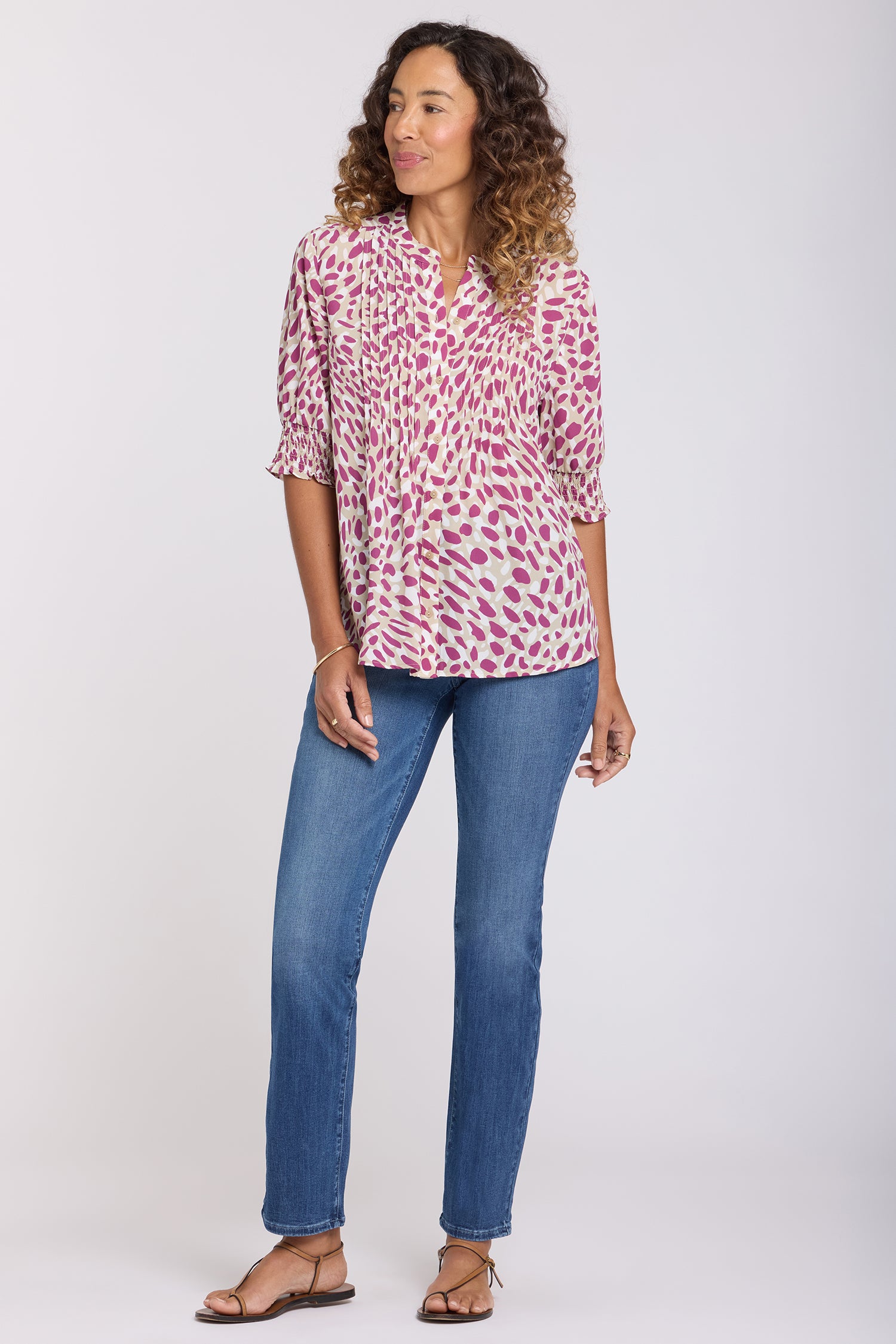 NYDJ Pleated Short Sleeved Blouse  - Sandcastles