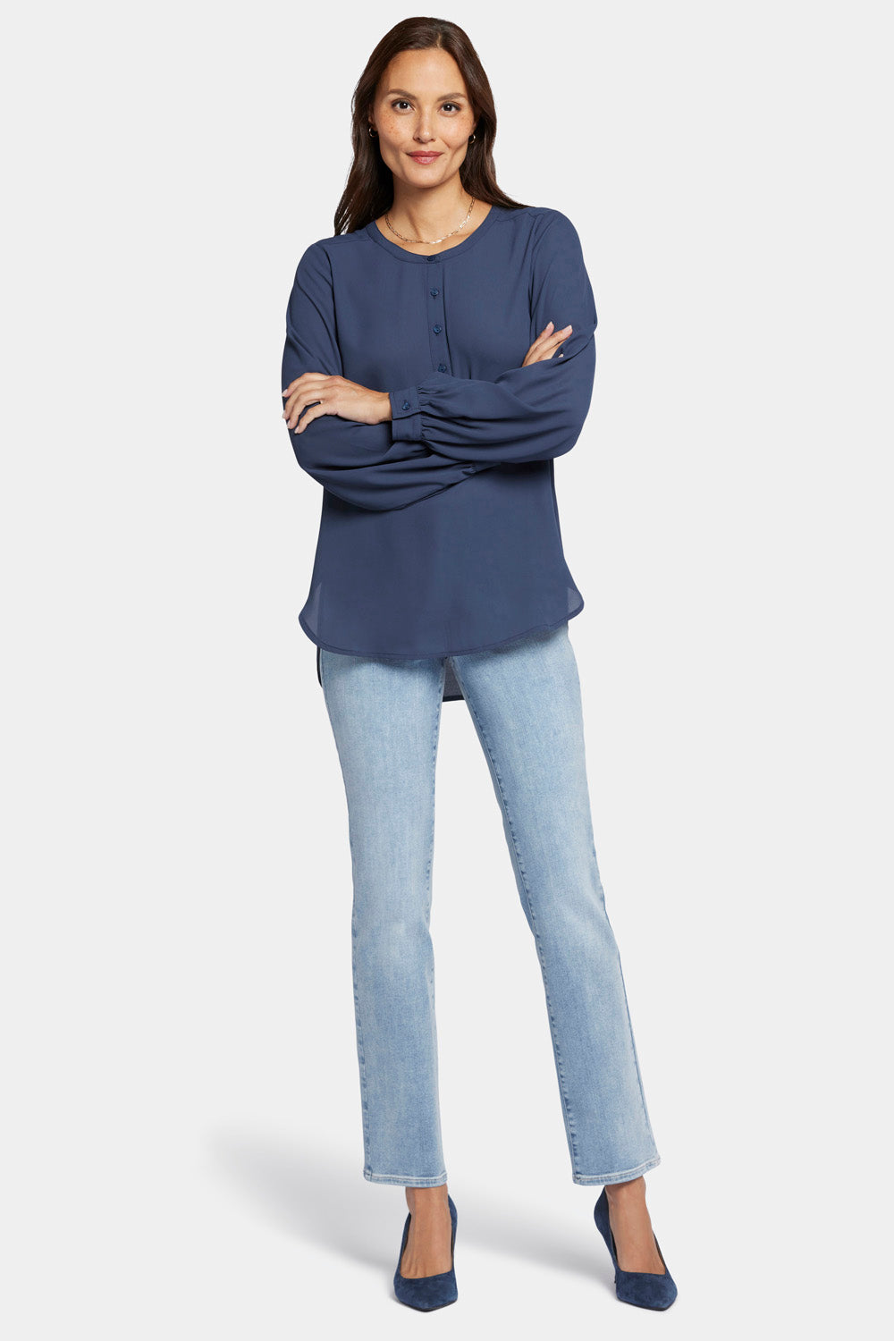 NYDJ Simone Blouse  - Oxford Navy