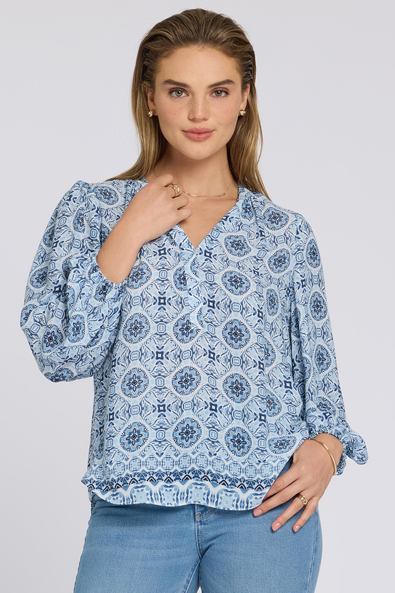 NYDJ Puff Sleeved Popover Top  - Azure Sky