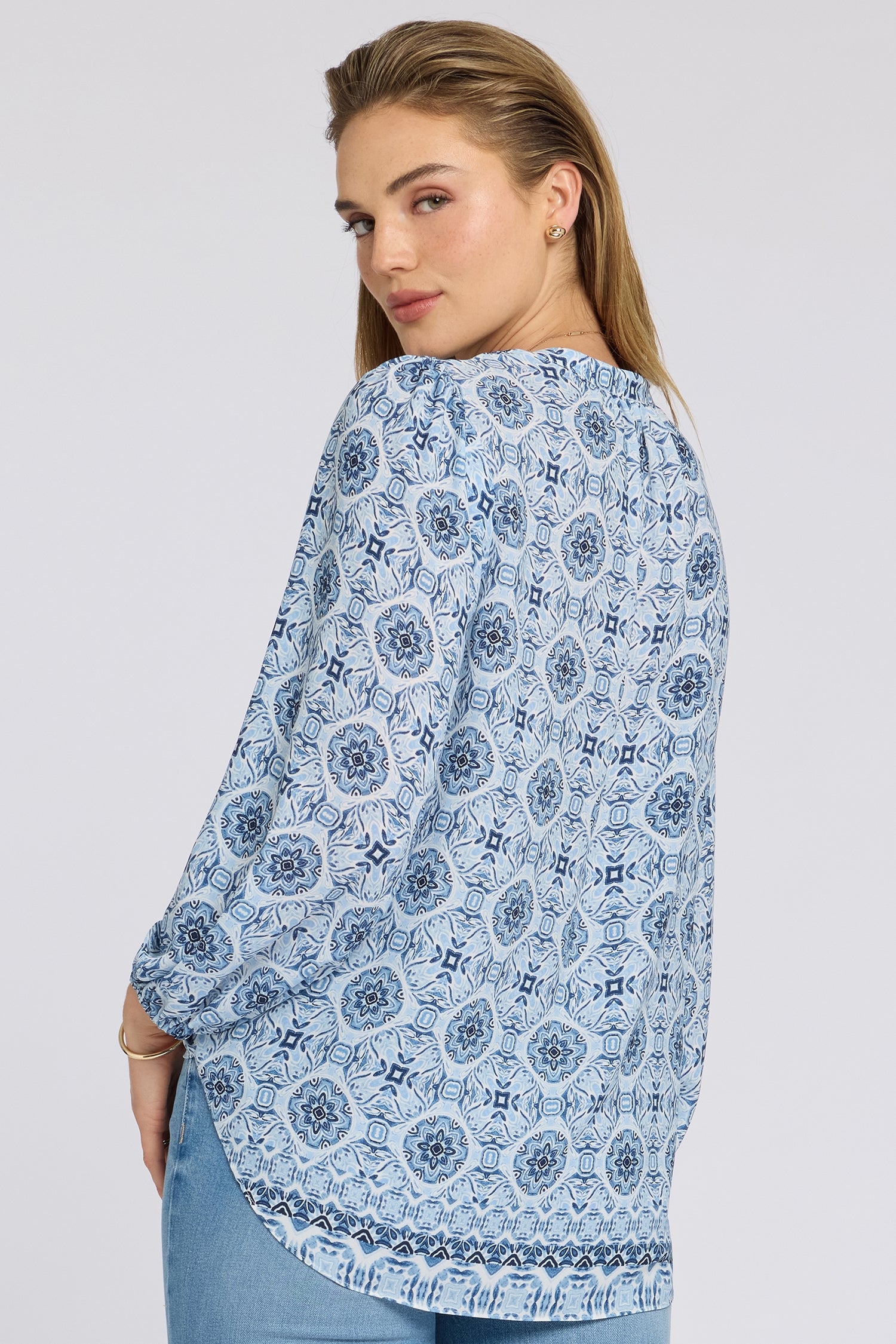NYDJ Puff Sleeved Popover Top  - Azure Sky