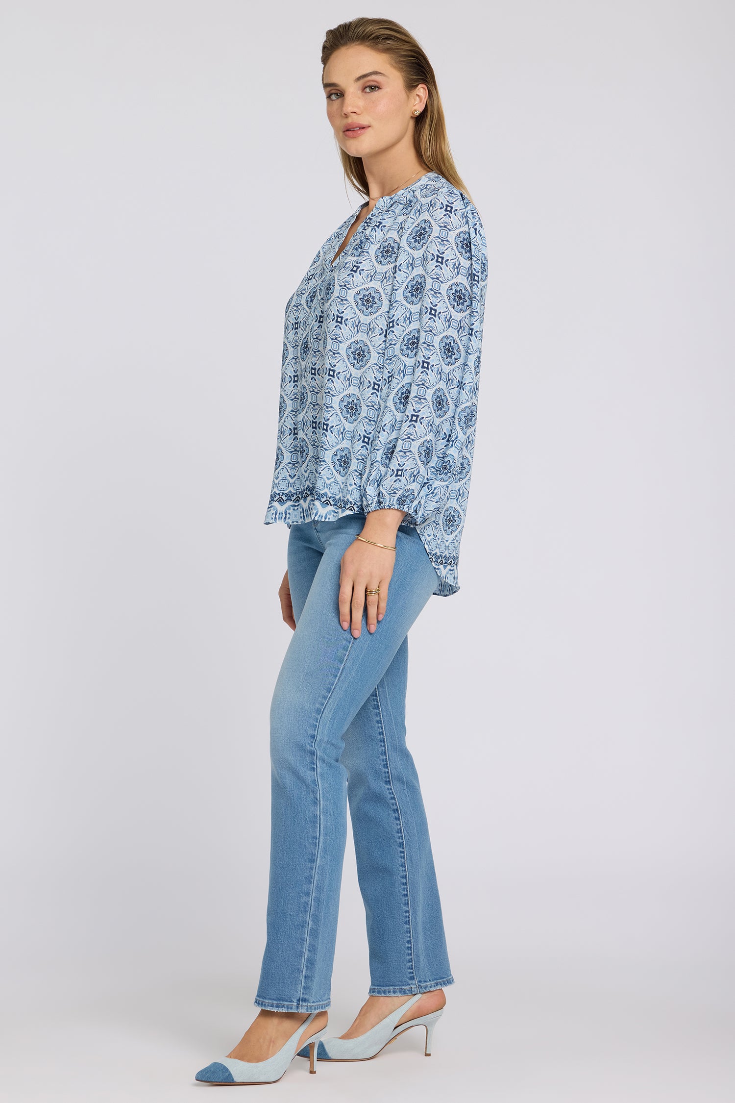 NYDJ Puff Sleeved Popover Top  - Azure Sky