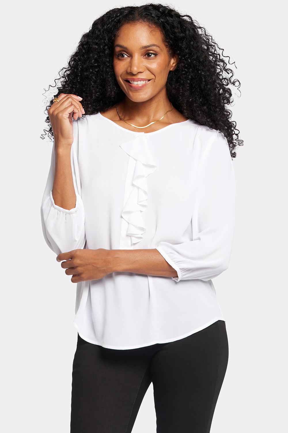 NYDJ Flounce Front Blouse  - Optic White