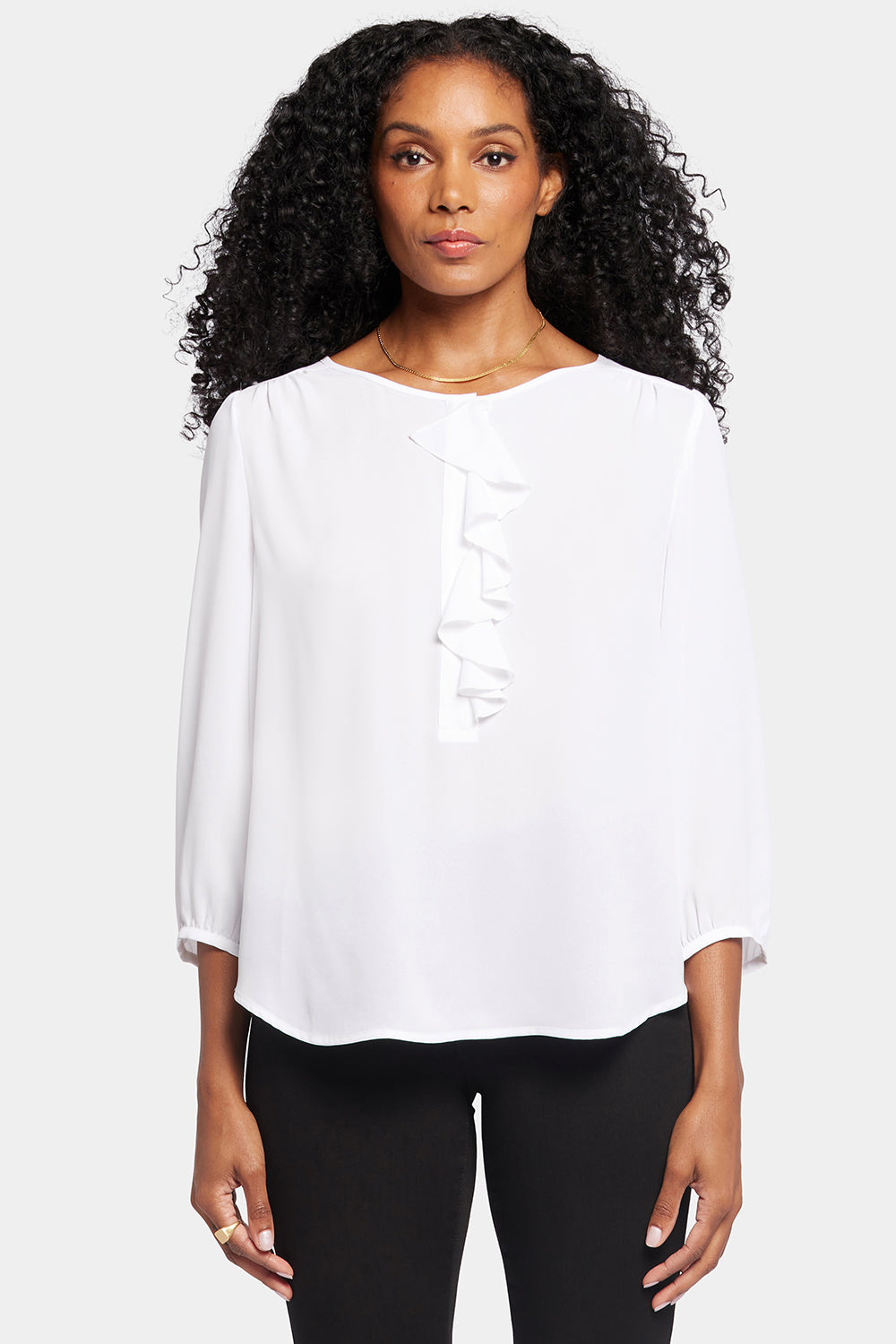 NYDJ Flounce Front Blouse  - Optic White