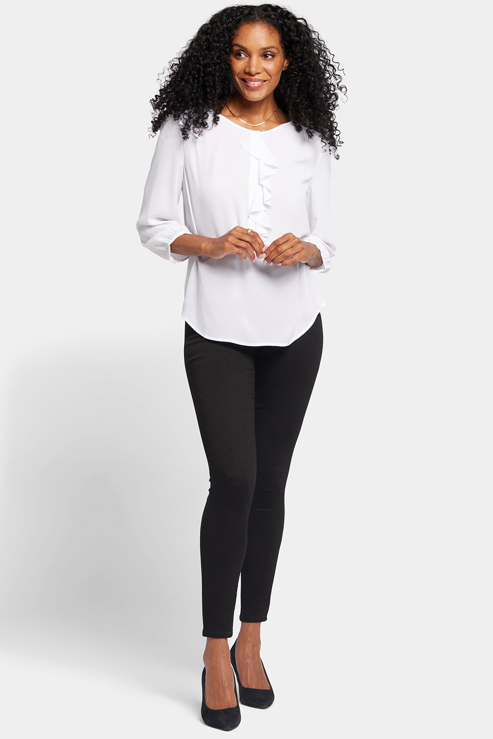 NYDJ Flounce Front Blouse  - Optic White