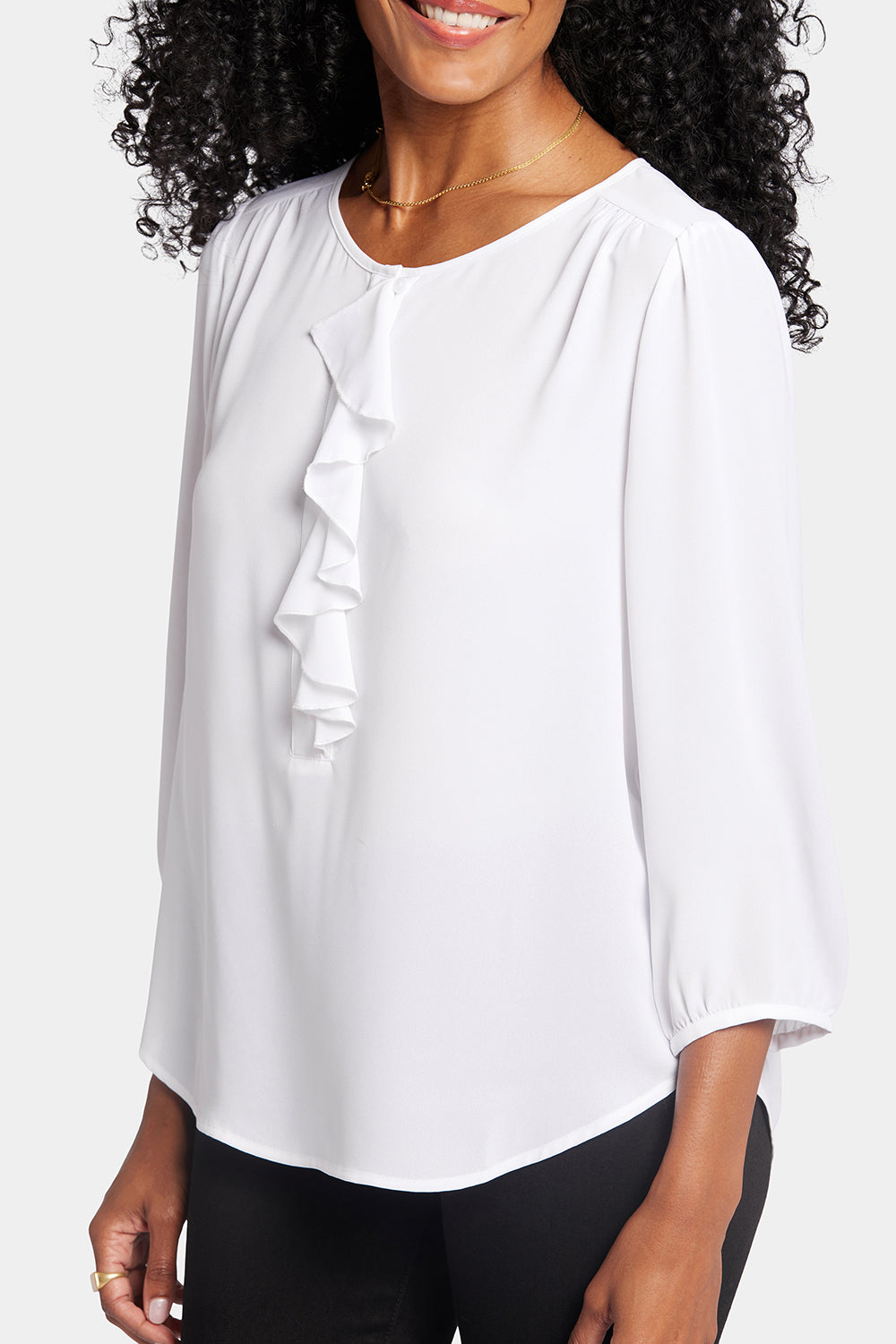 NYDJ Flounce Front Blouse  - Optic White