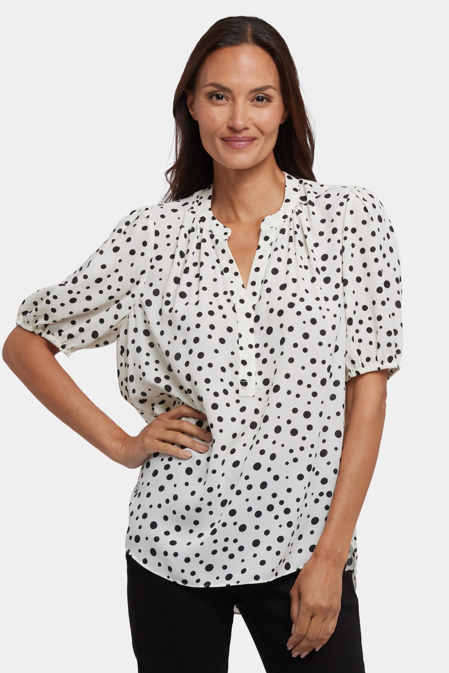 NYDJ Short Puff Sleeved Popover Top  - Josephine Dots