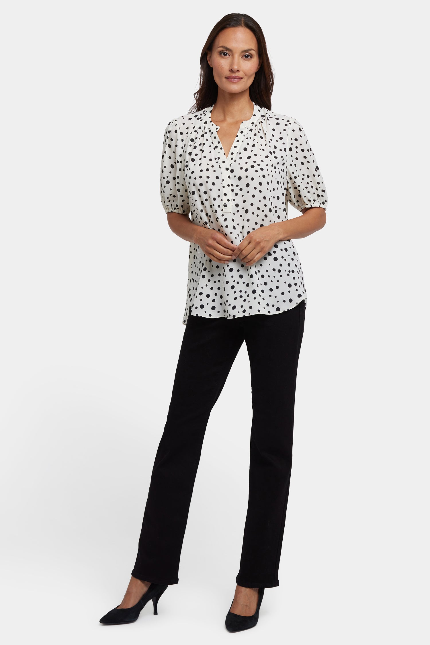 NYDJ Short Puff Sleeved Popover Top  - Josephine Dots
