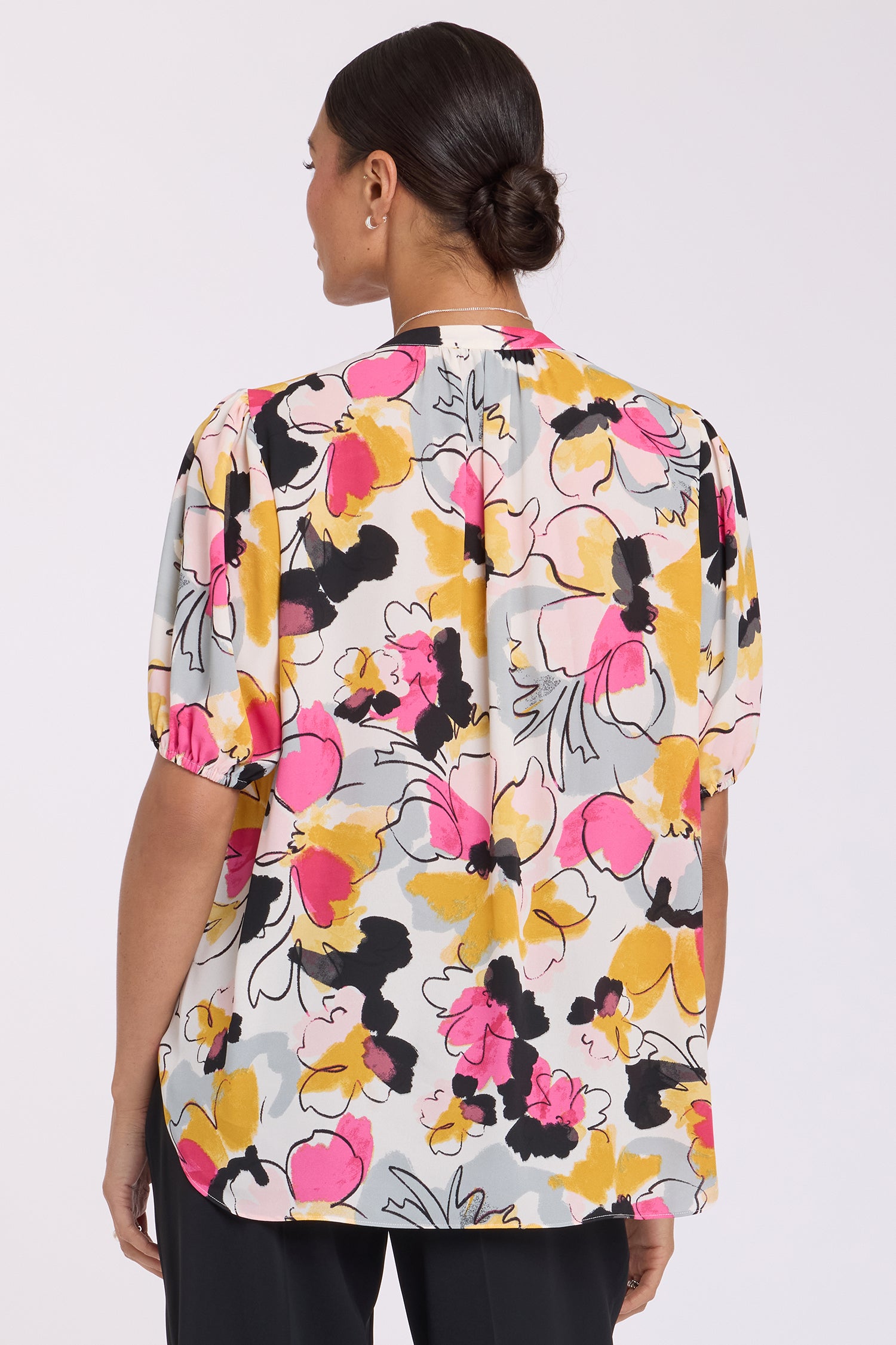 NYDJ Short Puff Sleeved Popover Top  - Floral Ballet