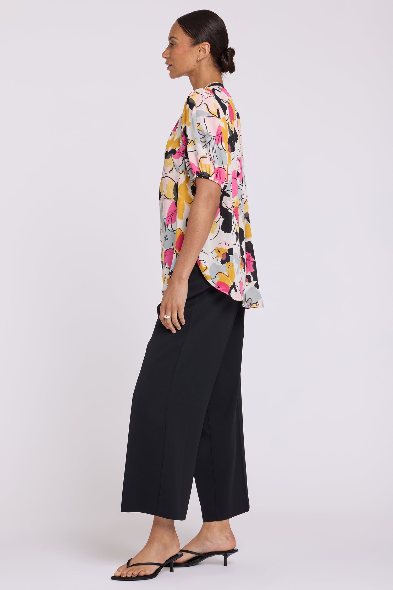 NYDJ Short Puff Sleeved Popover Top  - Floral Ballet