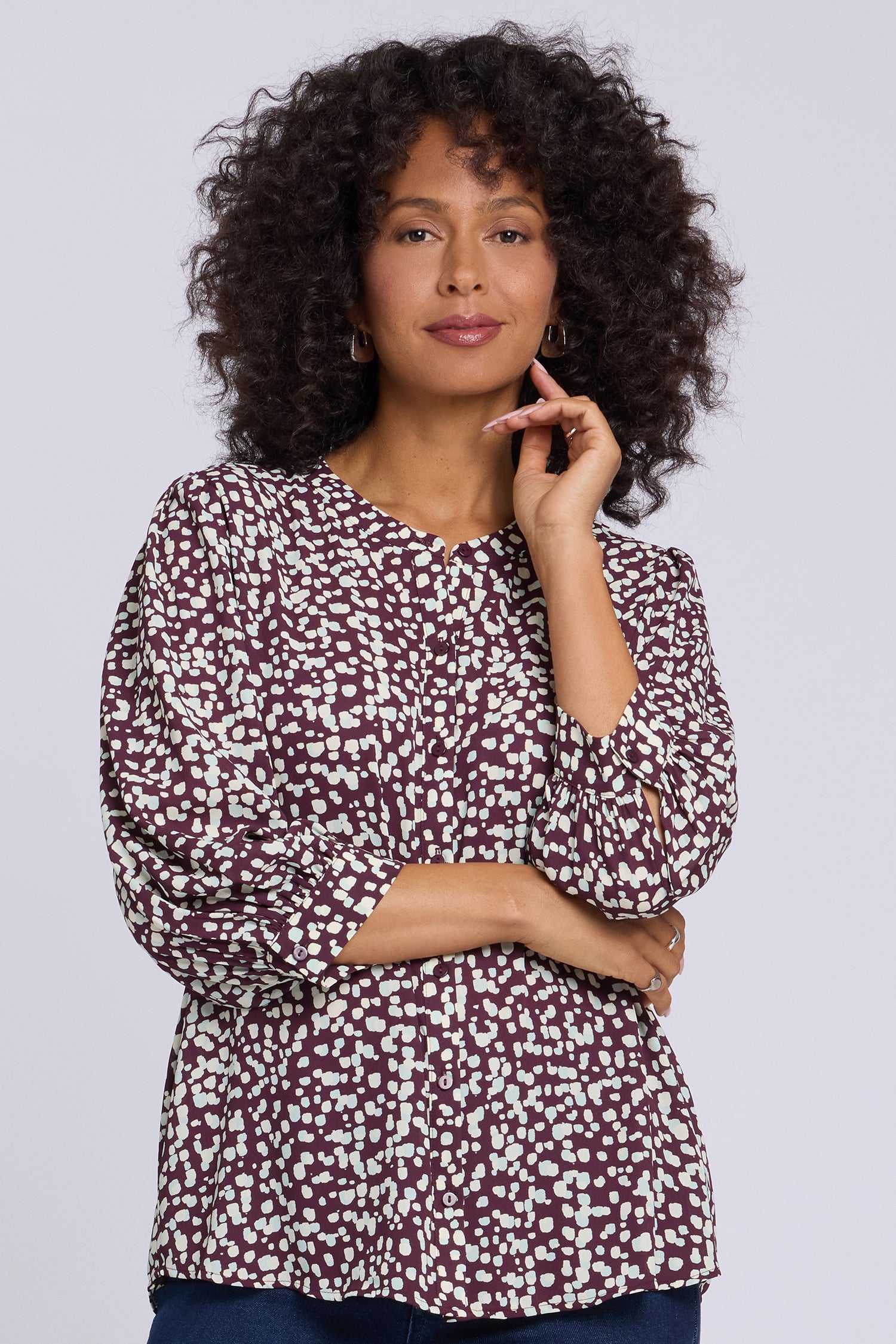 NYDJ Bonnie Blouse  - Random Dots Wine Sorbet