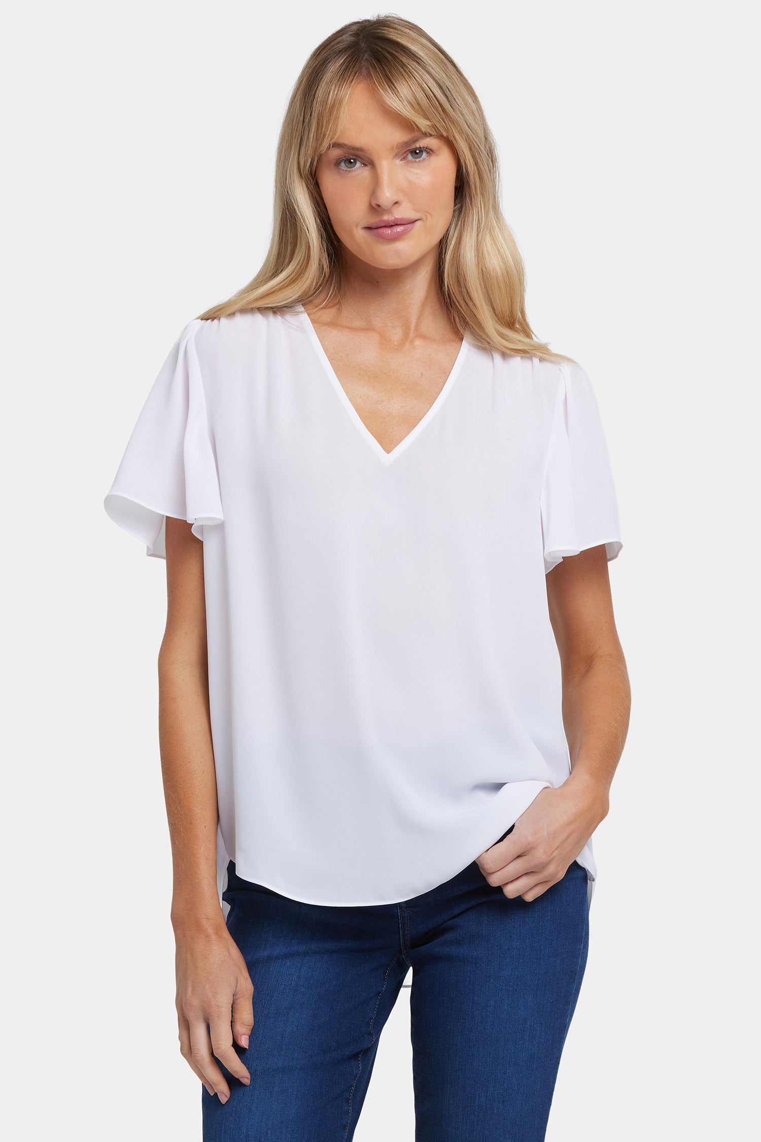 NYDJ Pleated Flutter Sleeved Blouse  - Optic White