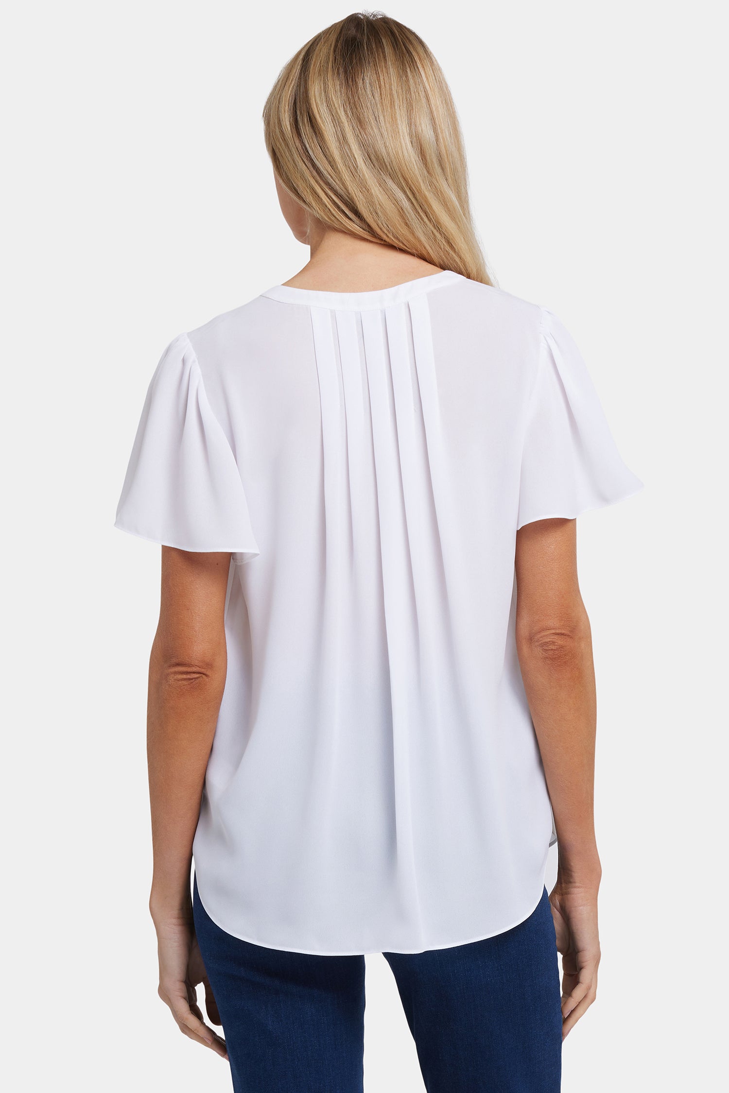 NYDJ Pleated Flutter Sleeved Blouse  - Optic White
