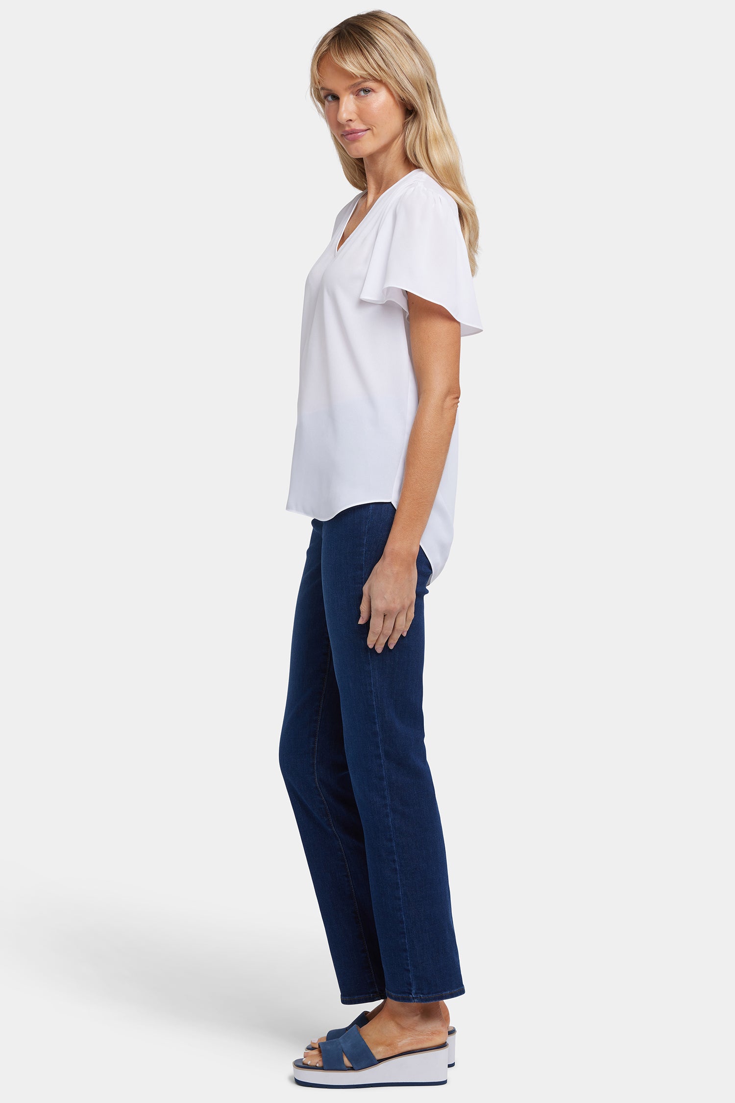 NYDJ Pleated Flutter Sleeved Blouse  - Optic White