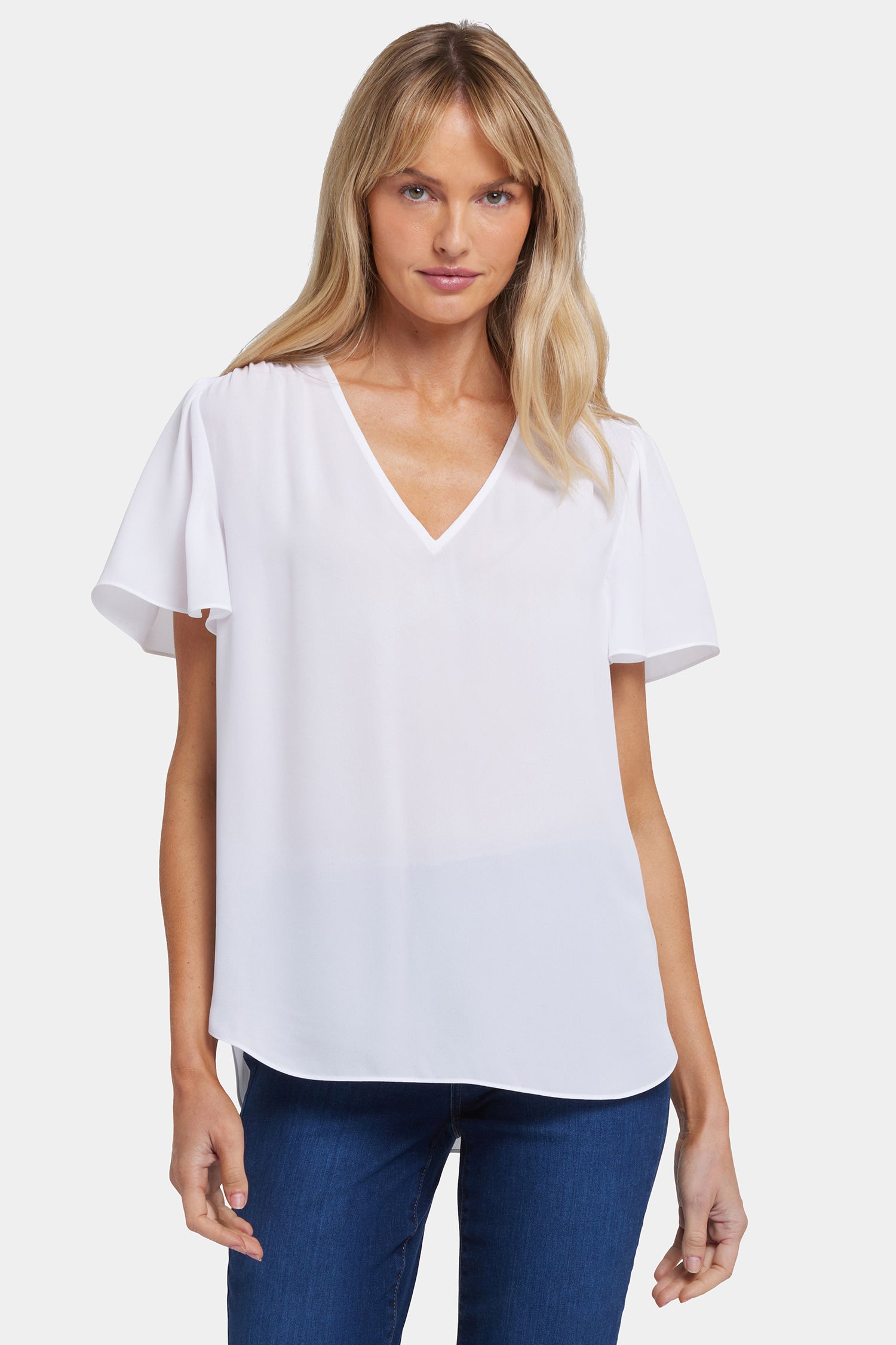 NYDJ Pleated Flutter Sleeved Blouse  - Optic White