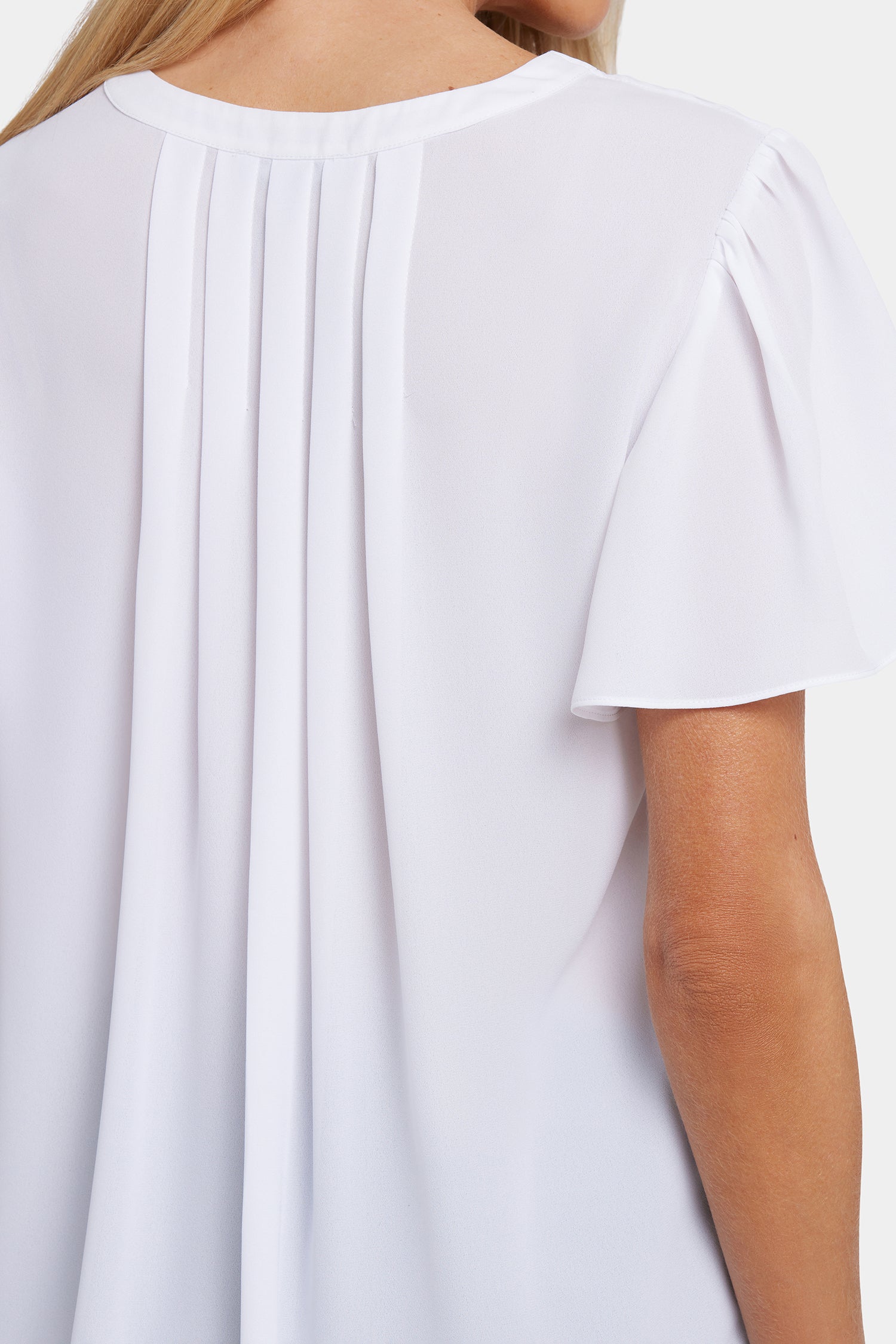 NYDJ Pleated Flutter Sleeved Blouse  - Optic White