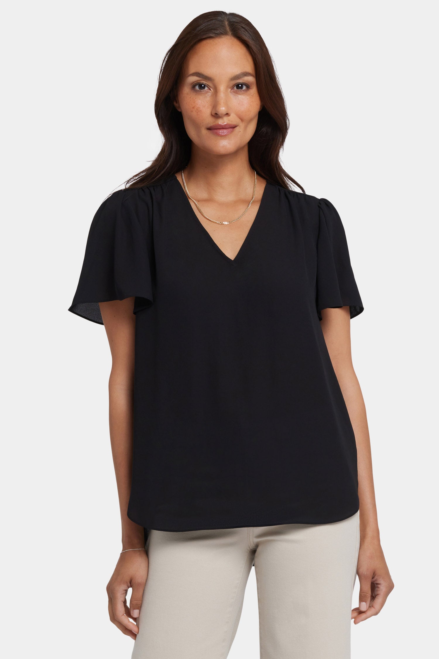 NYDJ Pleated Flutter Sleeved Blouse  - Black