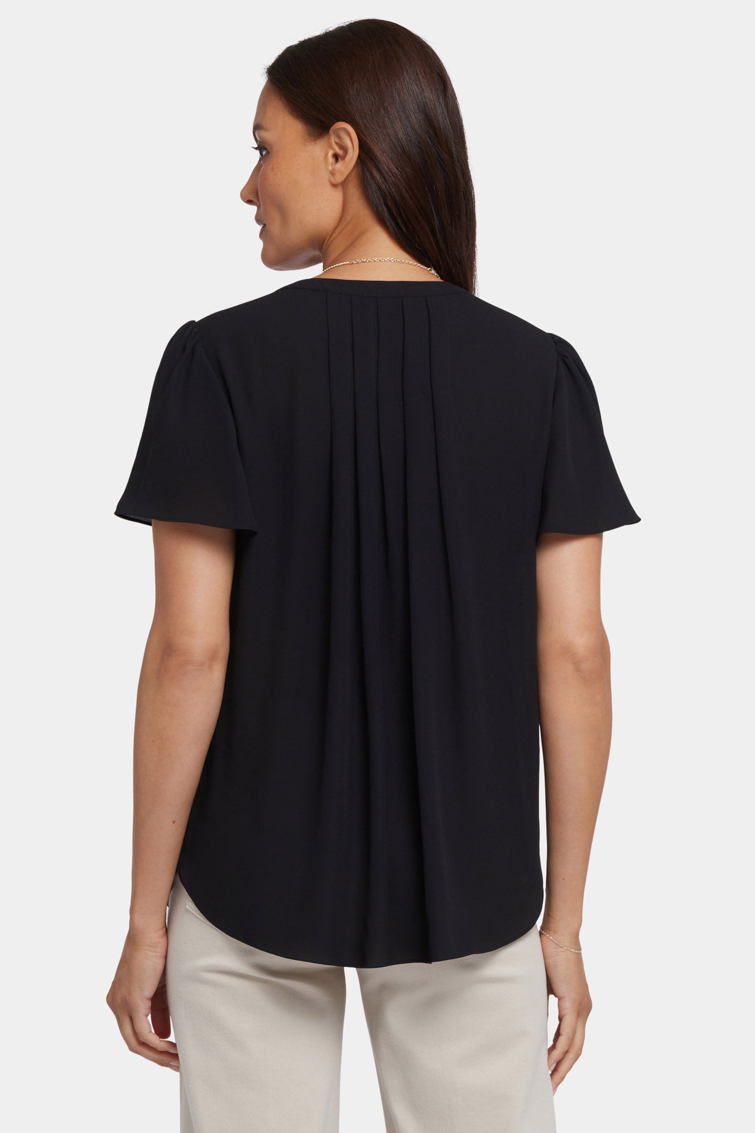 NYDJ Pleated Flutter Sleeved Blouse  - Black