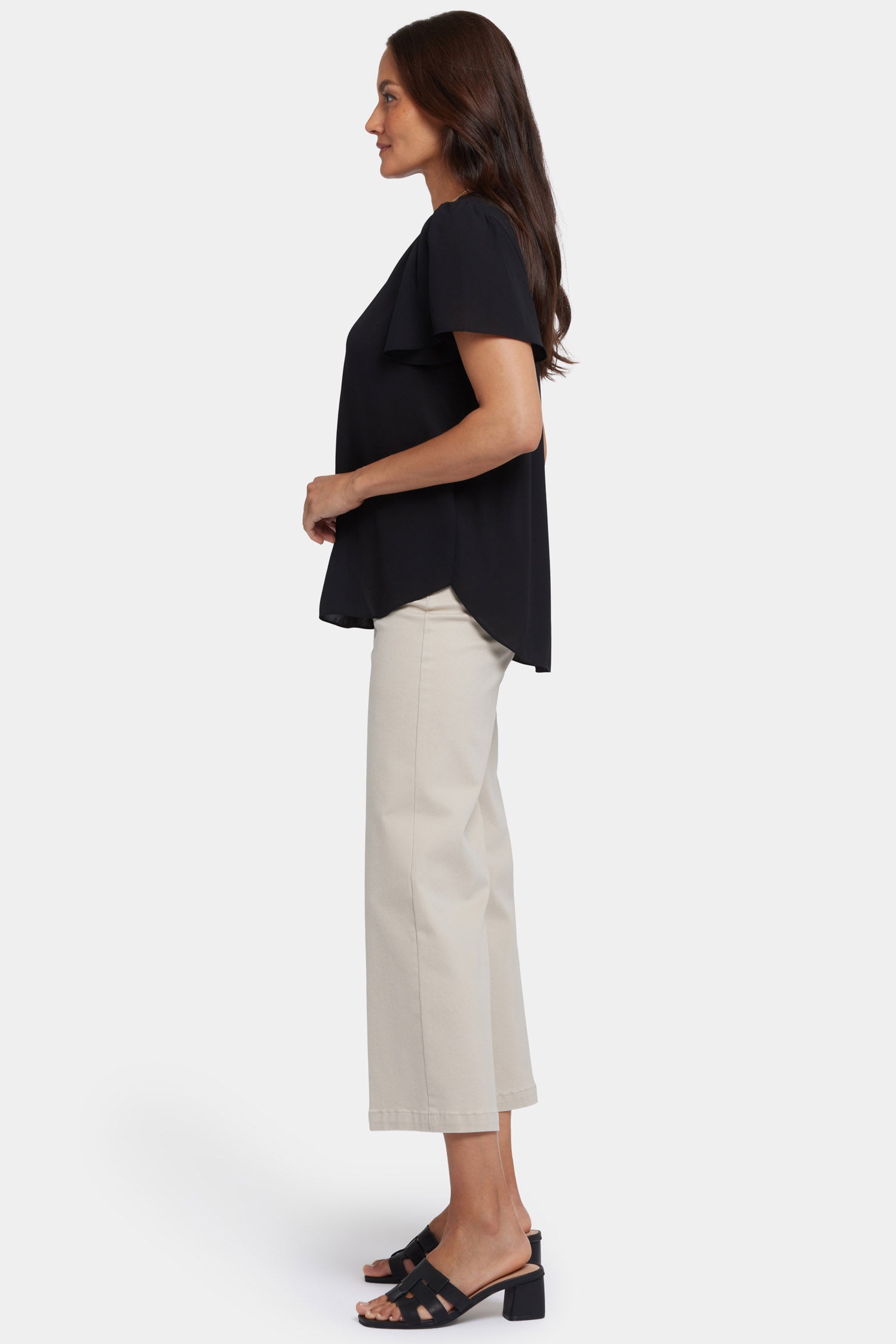 NYDJ Pleated Flutter Sleeved Blouse  - Black