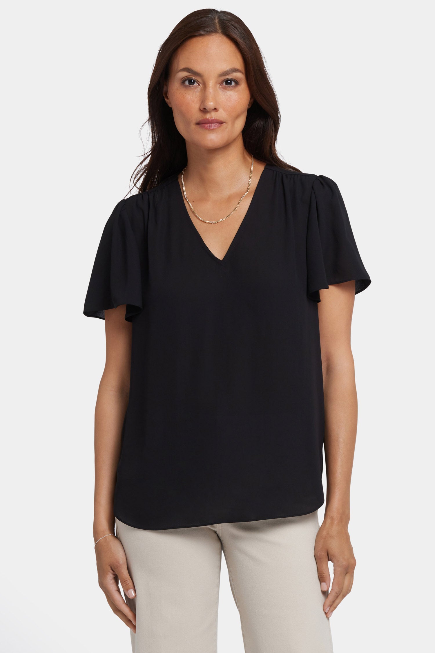 NYDJ Pleated Flutter Sleeved Blouse  - Black