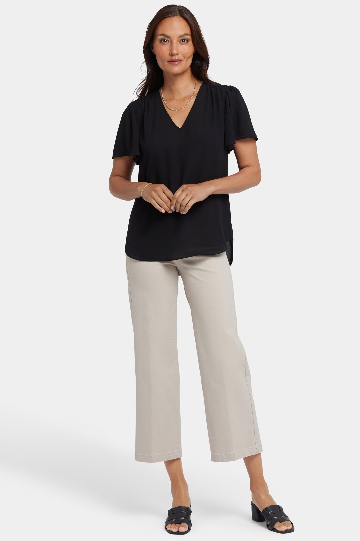 NYDJ Pleated Flutter Sleeved Blouse  - Black