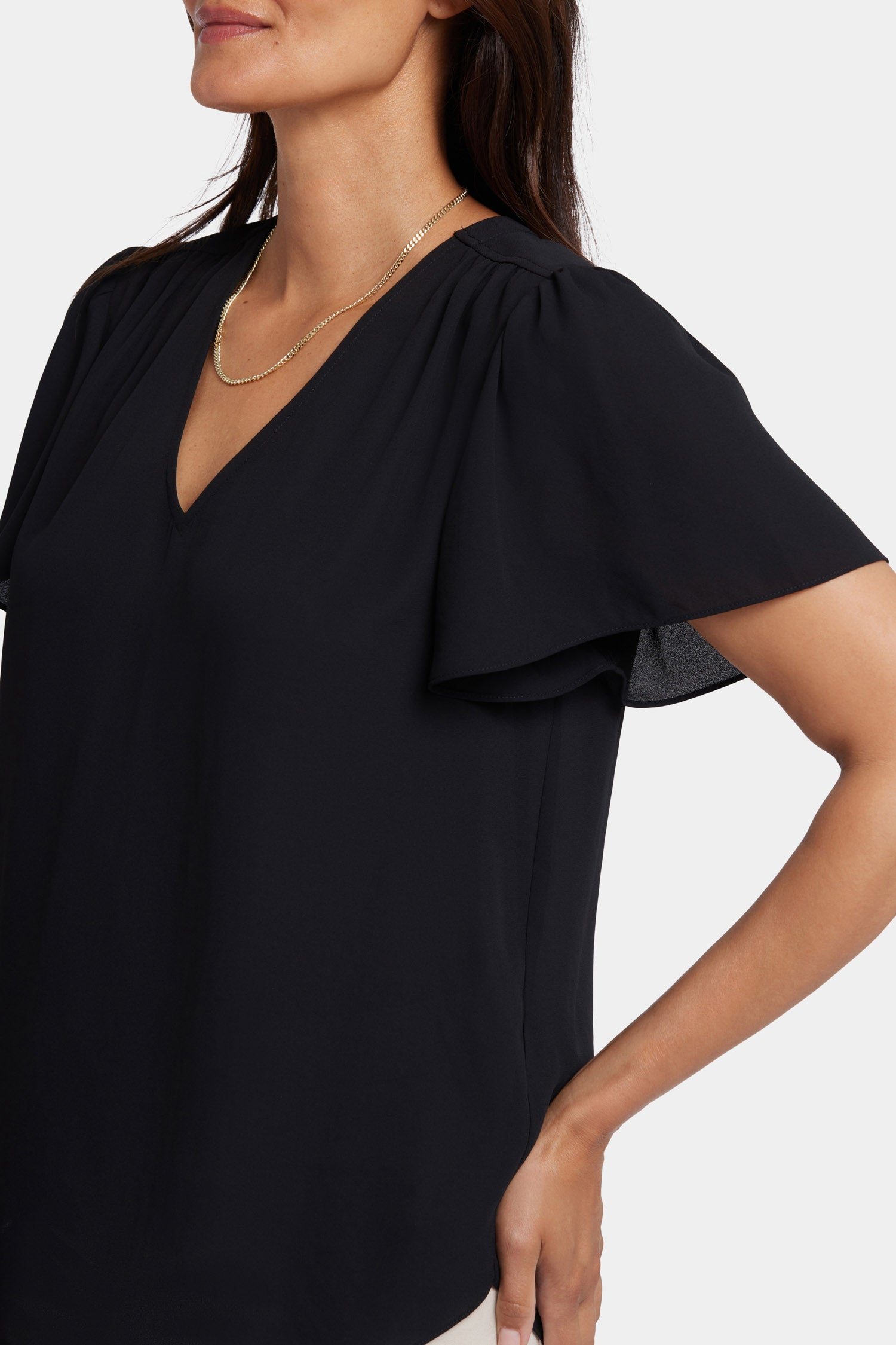 NYDJ Pleated Flutter Sleeved Blouse  - Black
