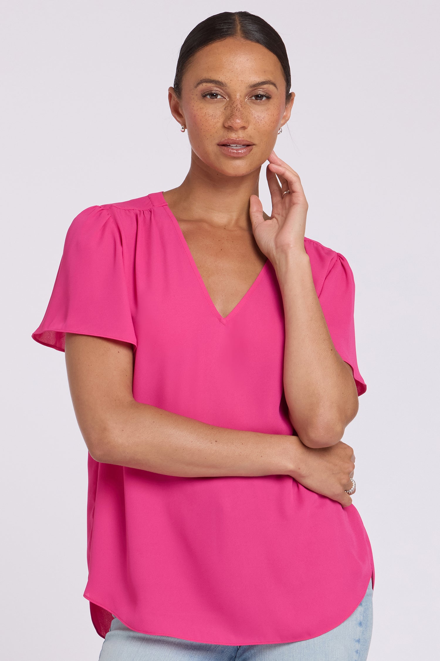 NYDJ Pleated Flutter Sleeved Blouse  - Pink Heart