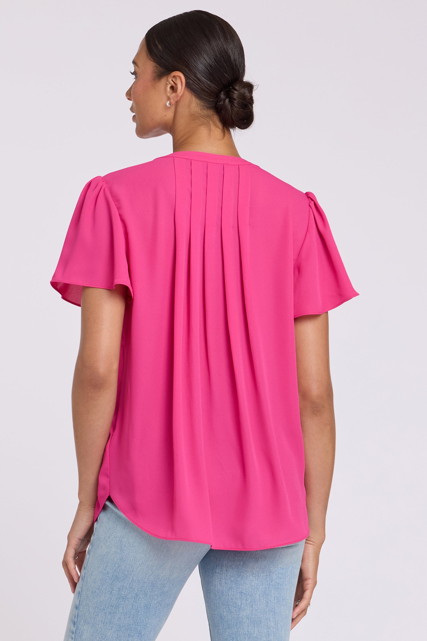 NYDJ Pleated Flutter Sleeved Blouse  - Pink Heart