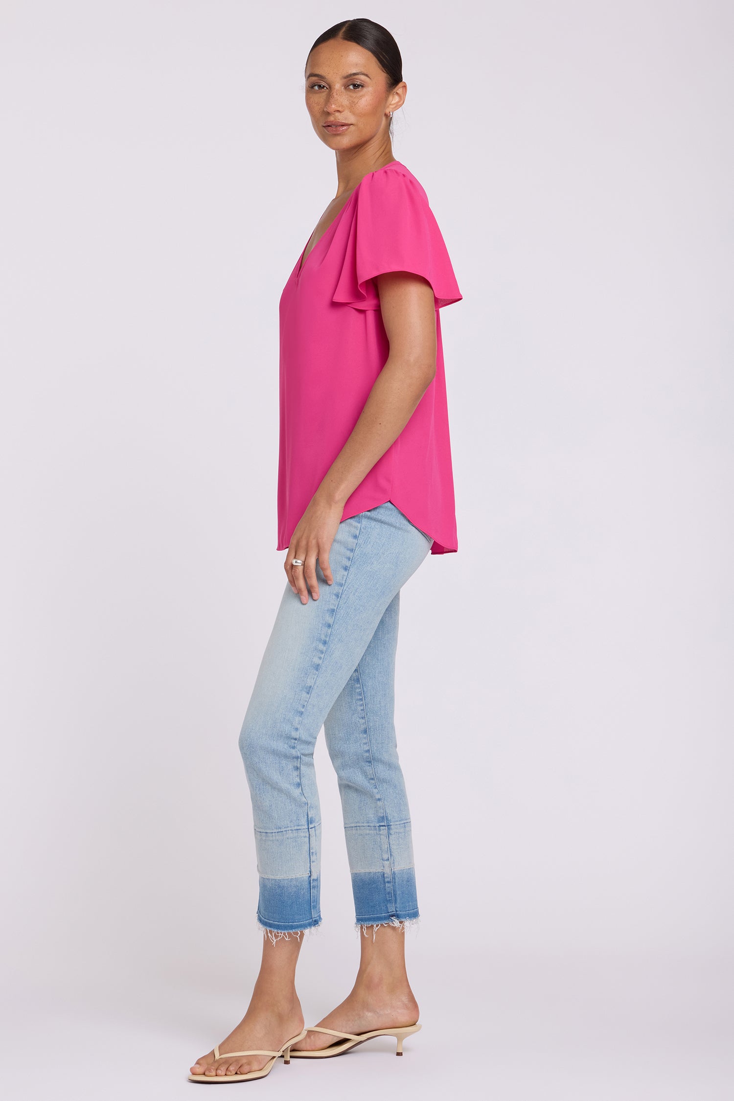 NYDJ Pleated Flutter Sleeved Blouse  - Pink Heart