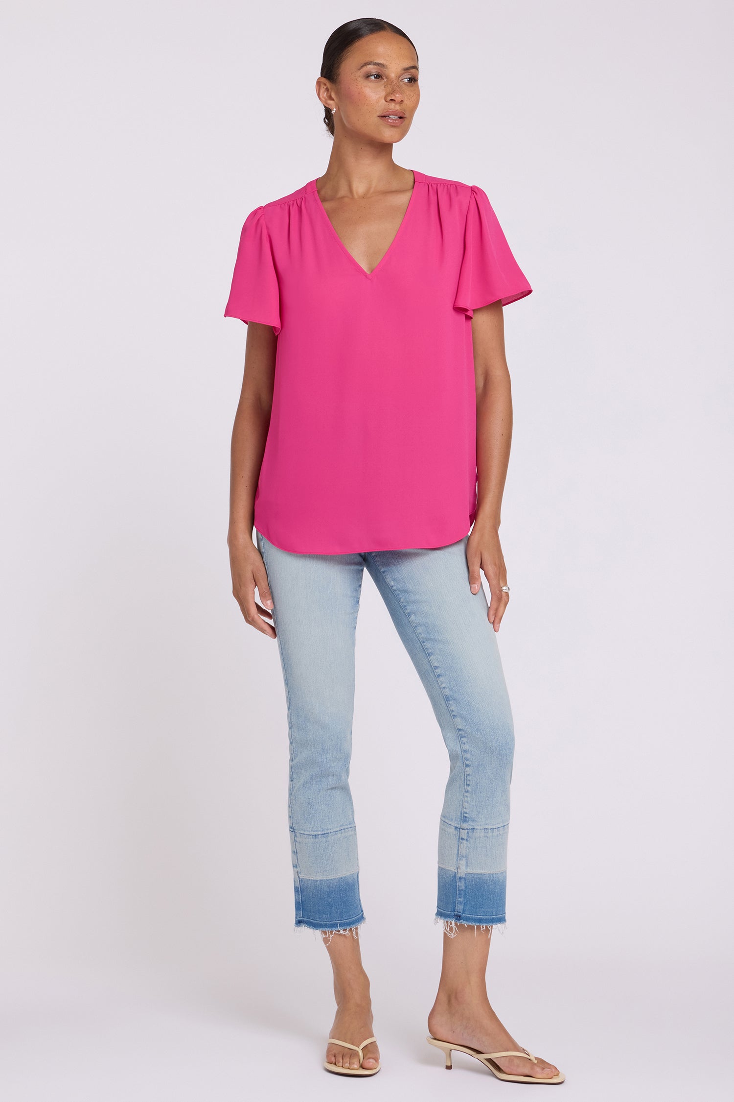 NYDJ Pleated Flutter Sleeved Blouse  - Pink Heart