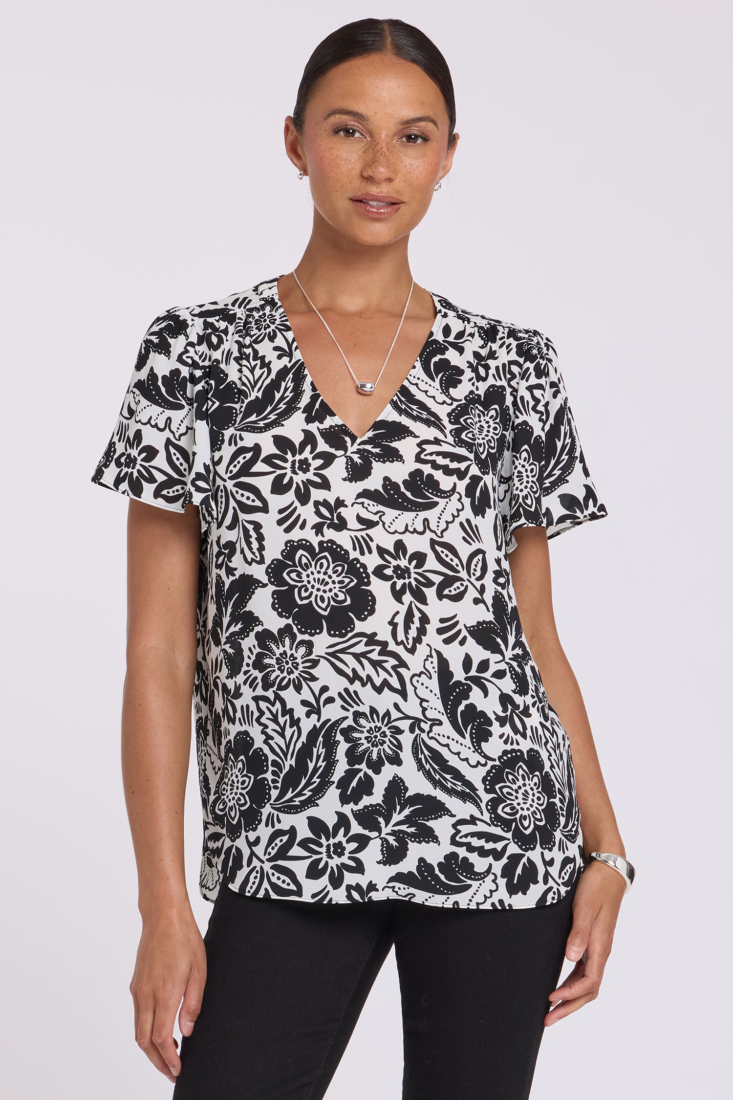 NYDJ Pleated Flutter Sleeved Blouse  - Palm Royale