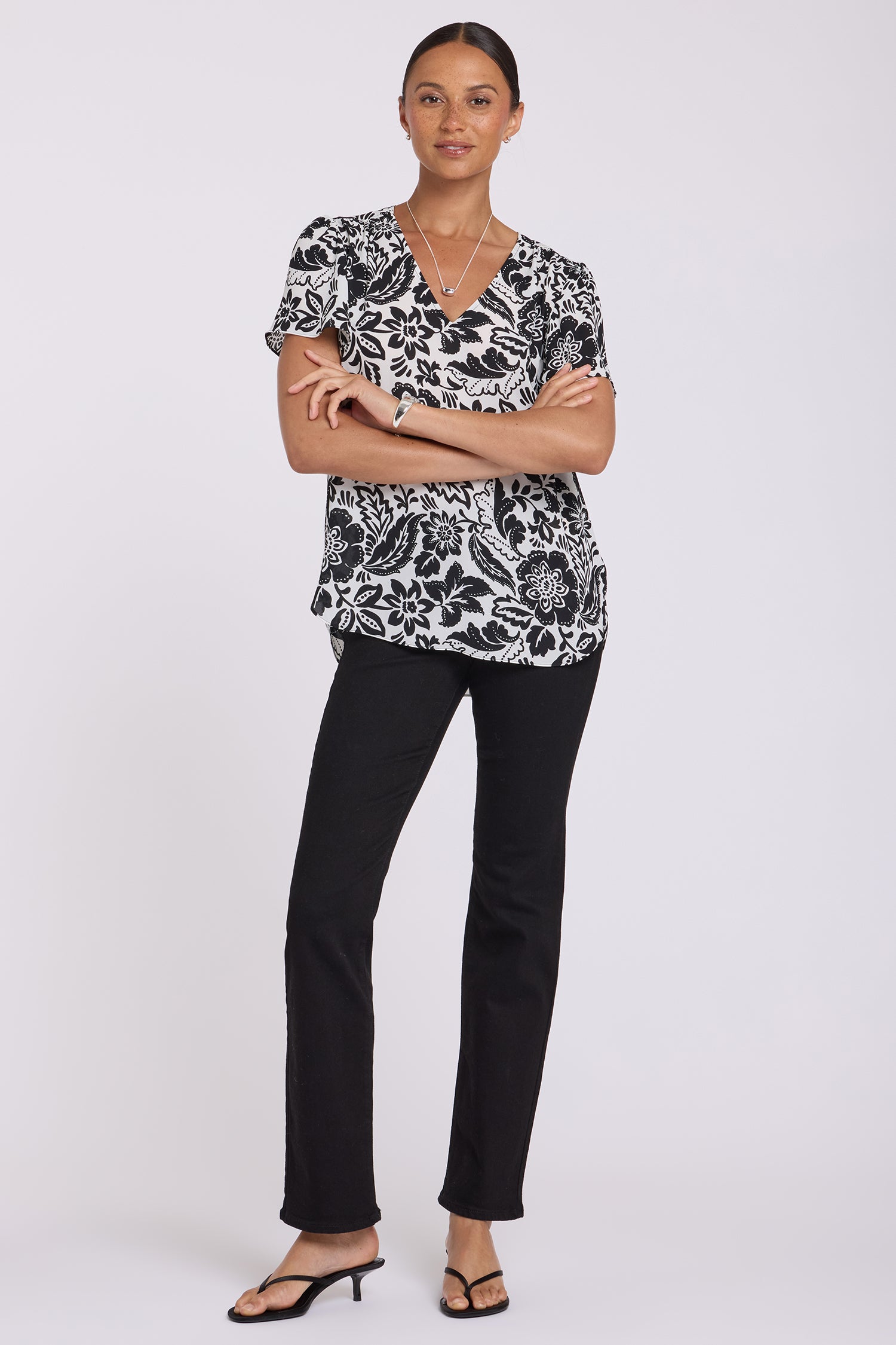 NYDJ Pleated Flutter Sleeved Blouse  - Palm Royale