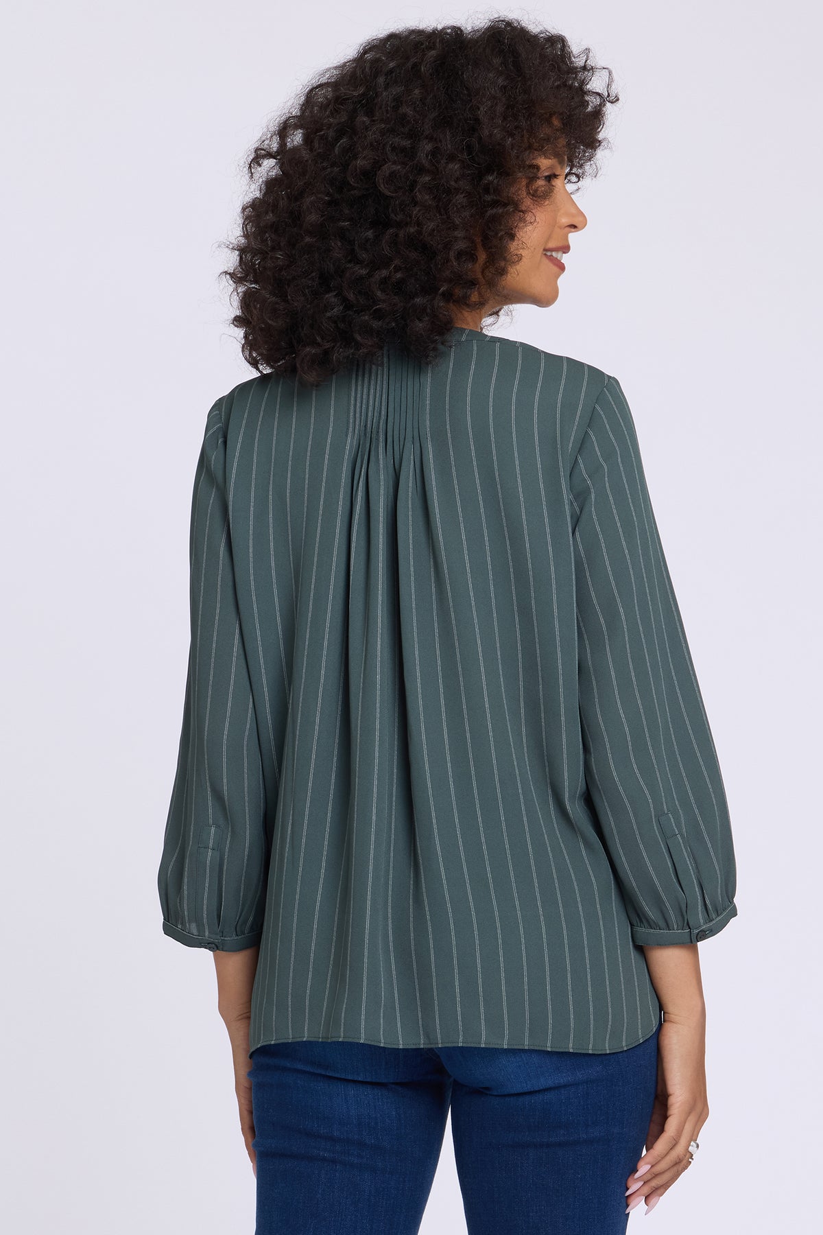NYDJ Pintuck Blouse  - Blurred Stripe Olive