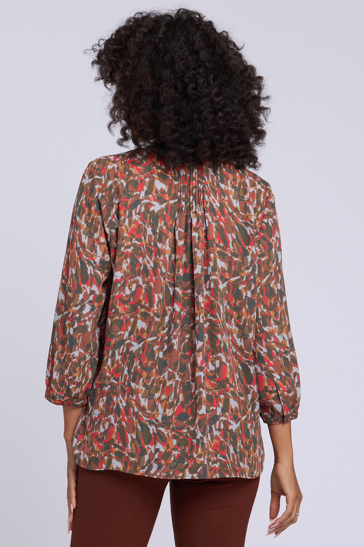 NYDJ Pintuck Blouse  - West End Abstract Mocha