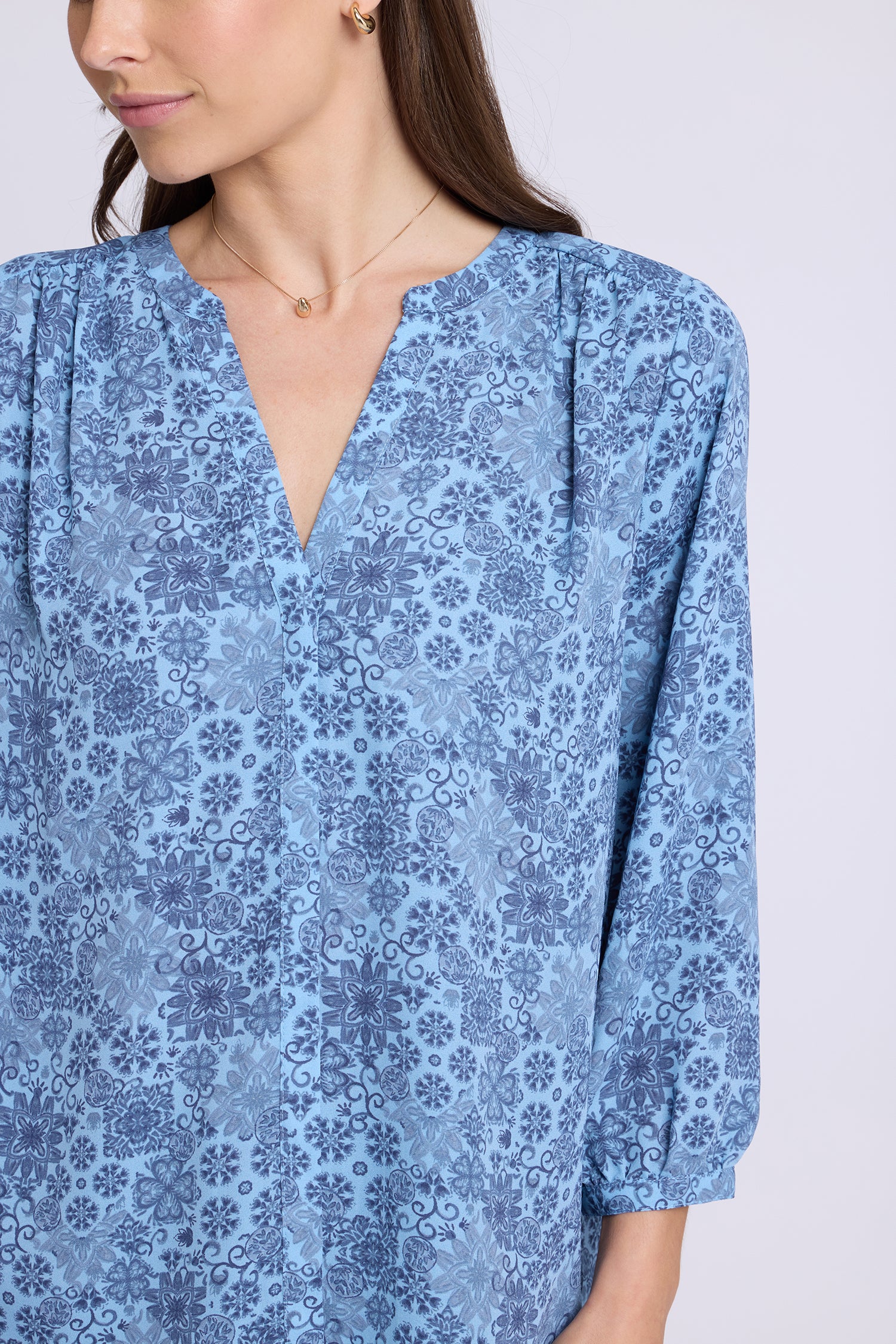 NYDJ Pintuck Blouse  - Blue Dusk Crystals