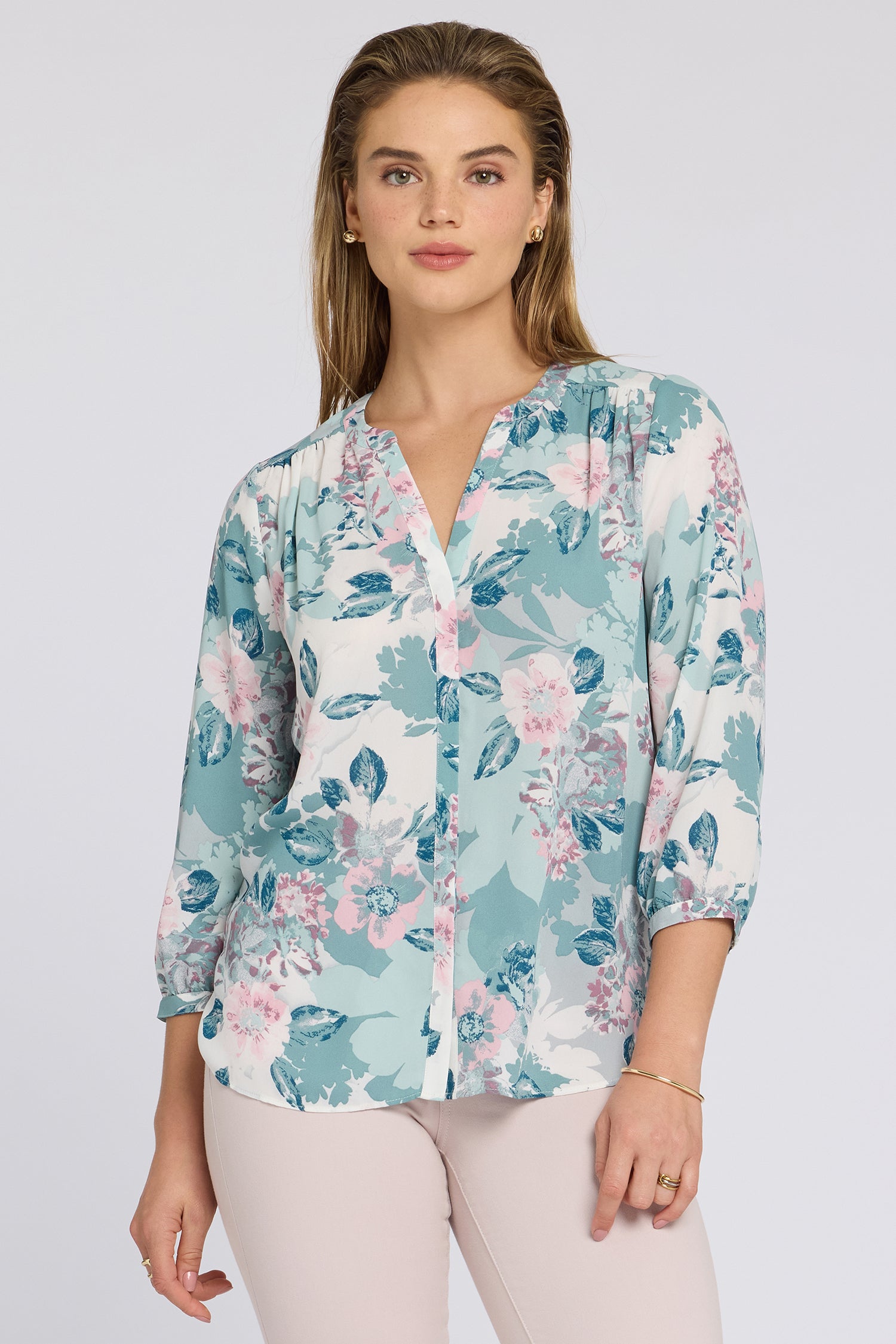 NYDJ Pintuck Blouse  - Floral Mosaic